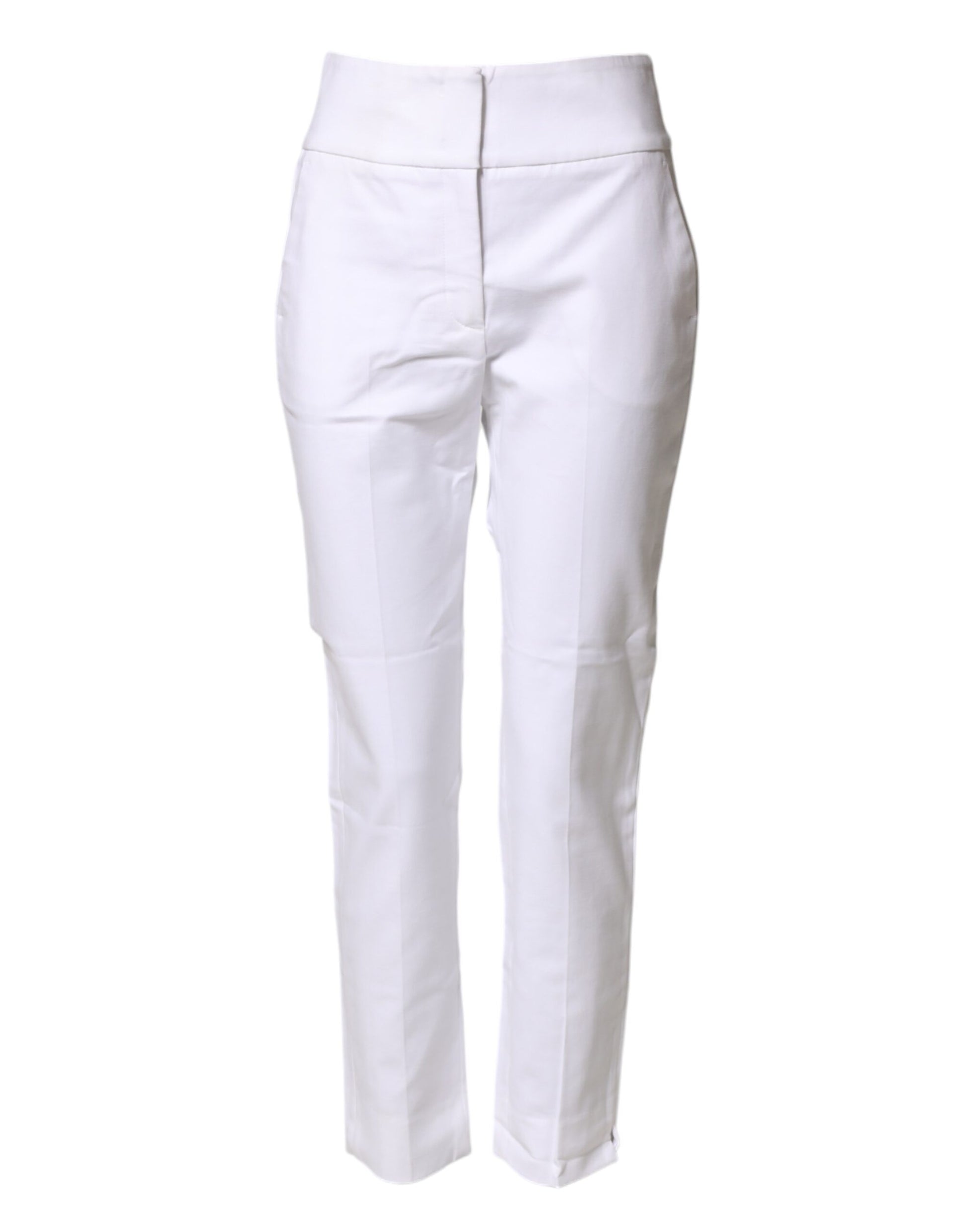White High Waist Tapered Fit Chino Trouser Pants