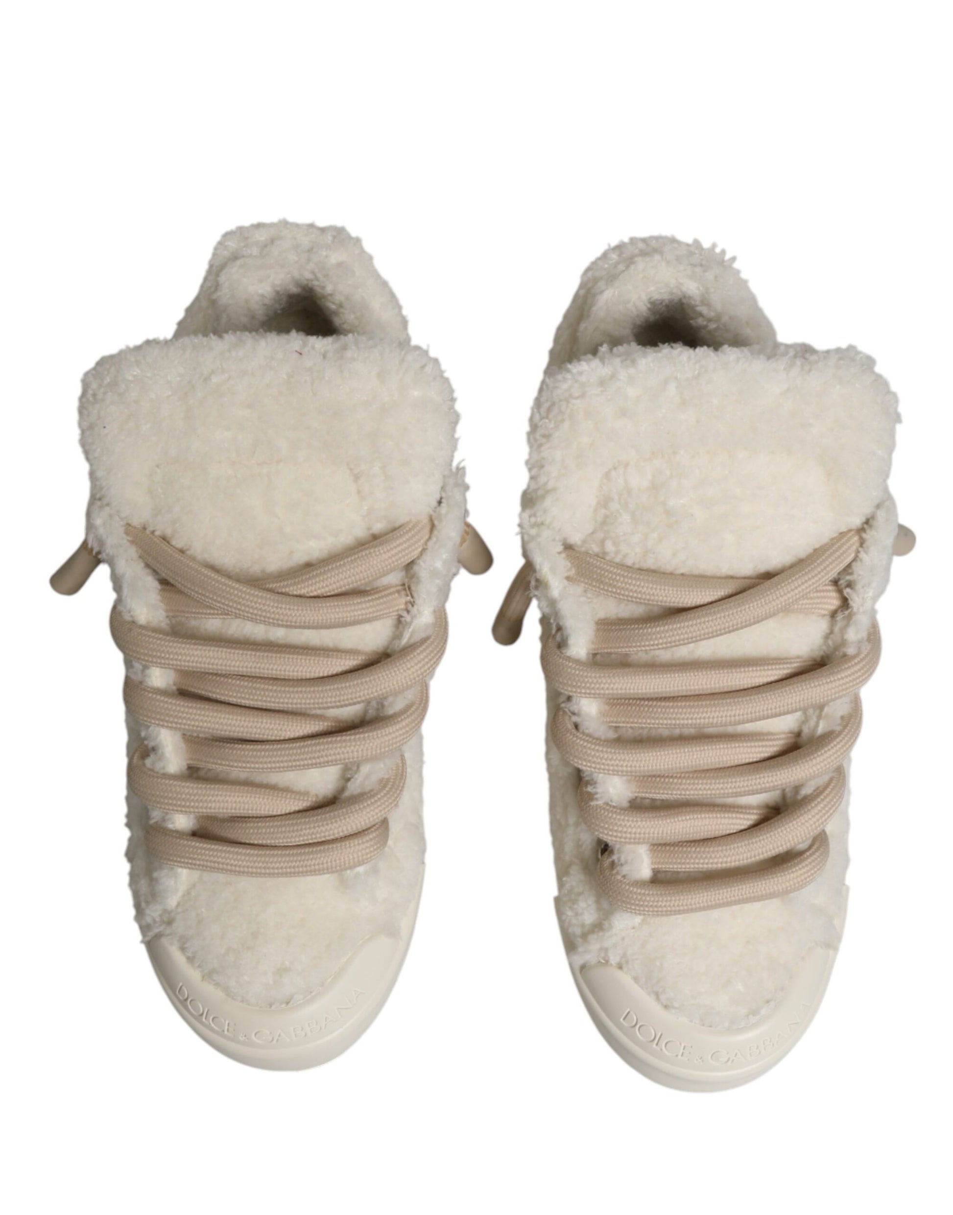 White Faux Shearling Low Top Sneakers  Shoes