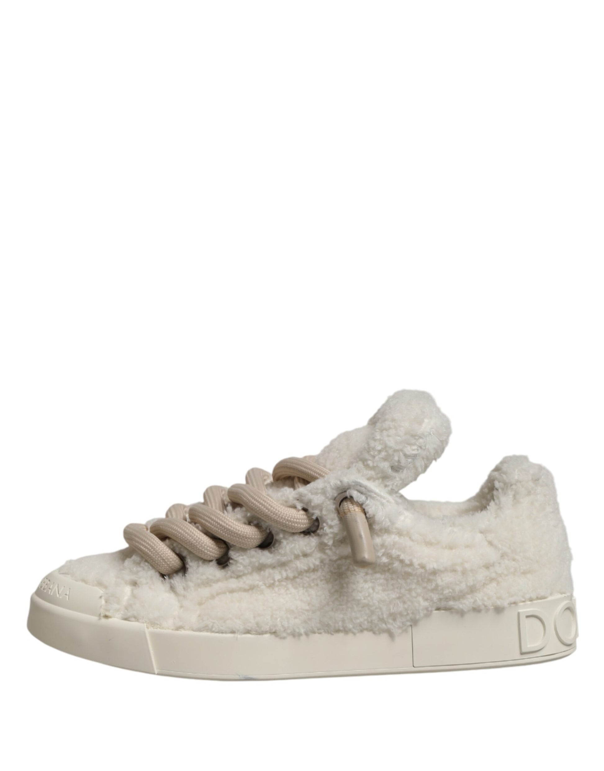 White Faux Shearling Low Top Sneakers  Shoes