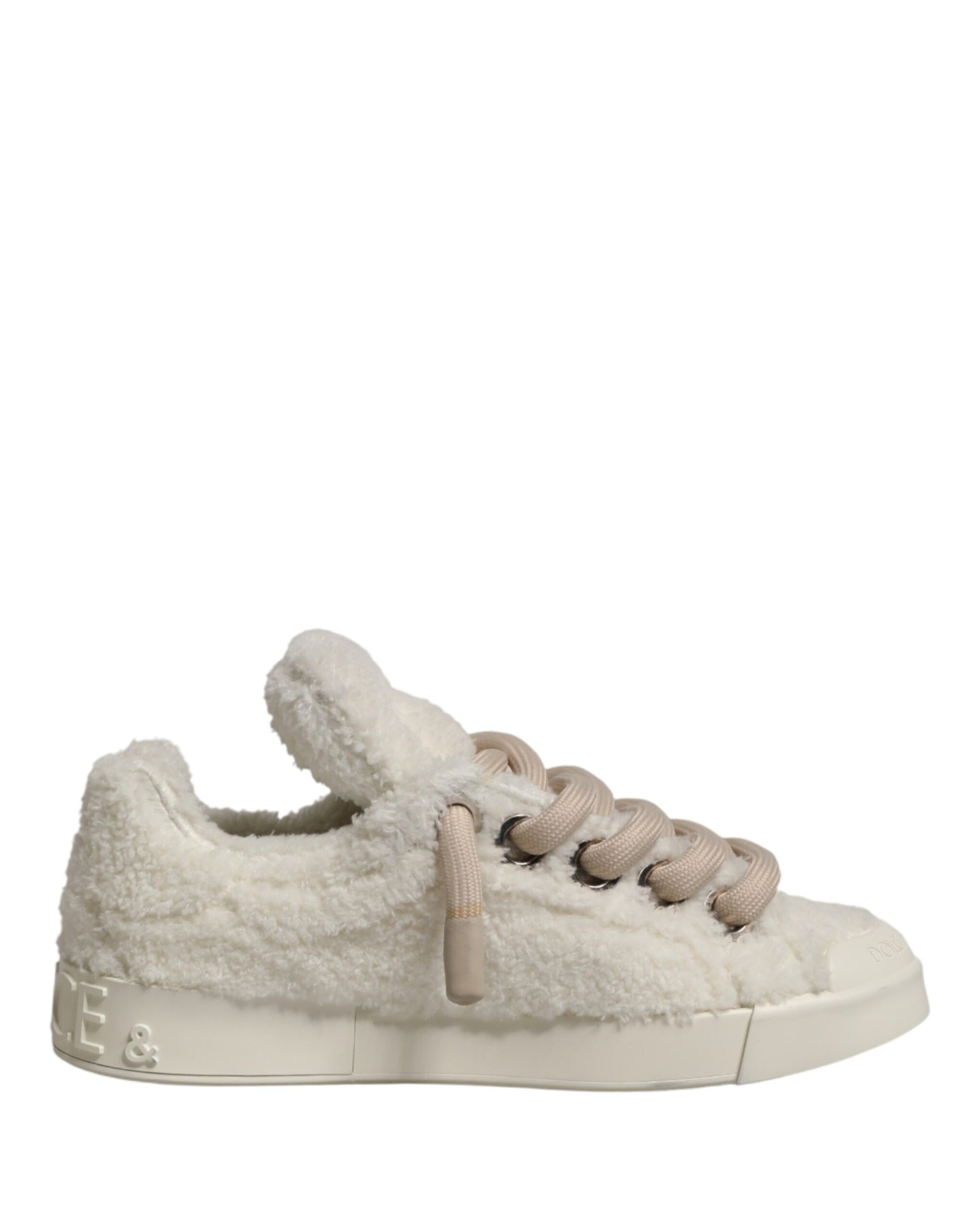 White Faux Shearling Low Top Sneakers  Shoes