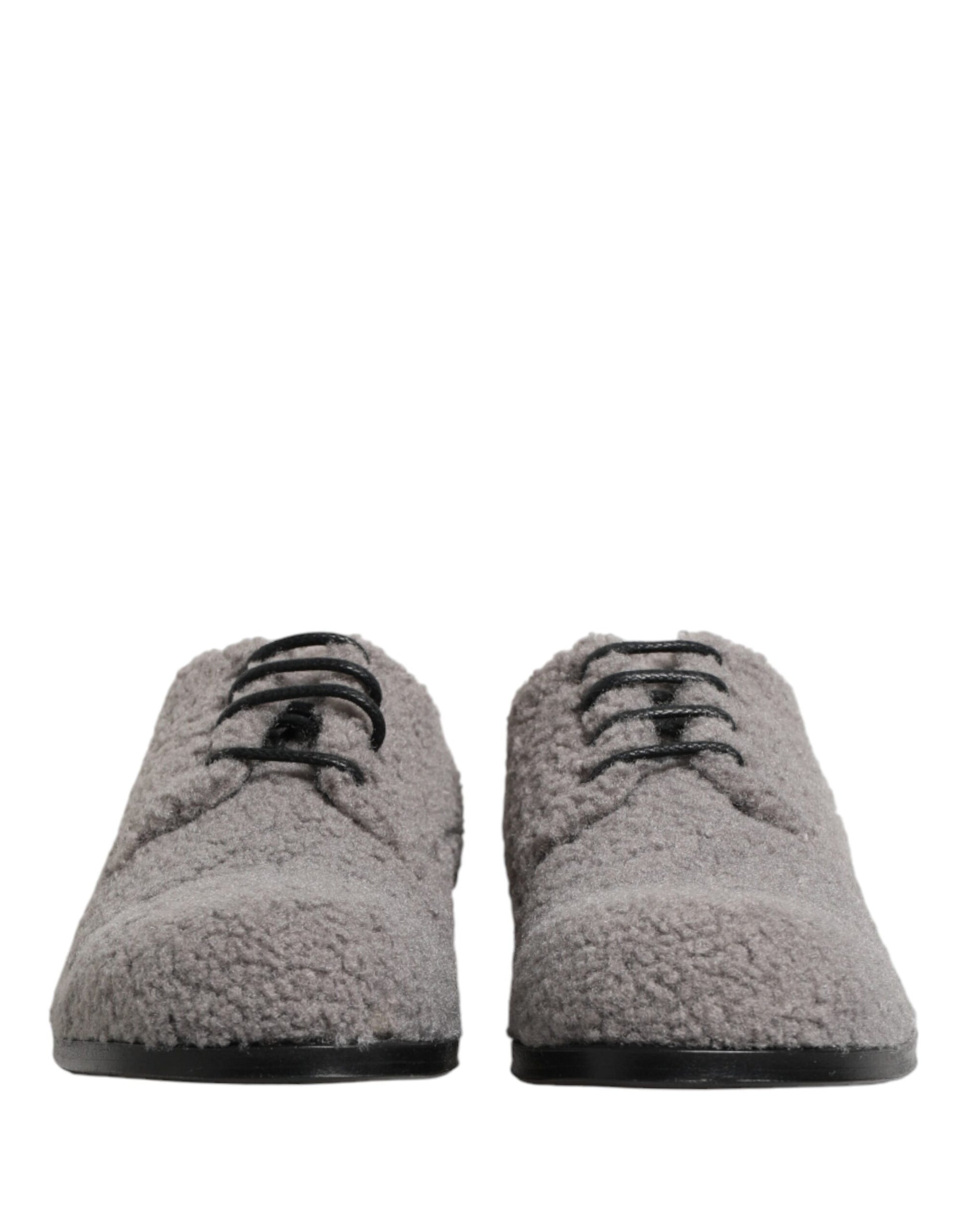 Gray Fleece Lace Up Men Derby Dress Shoes