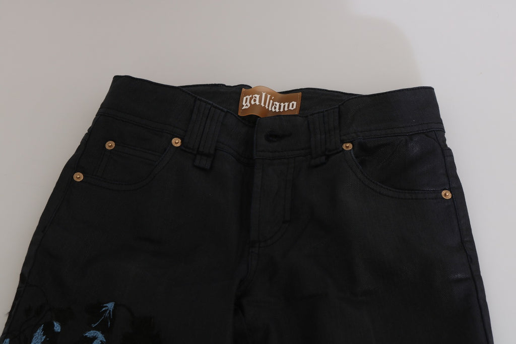 Black Swan Floral Embroidered Mid Waist Skinny Denim Jeans