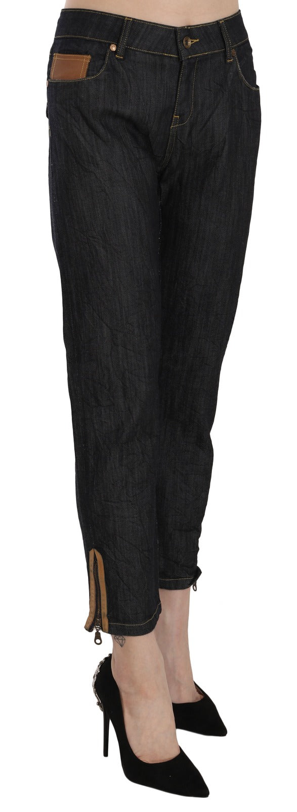 Cotton Blue High Waist Straight Cropped Trouser Jeans