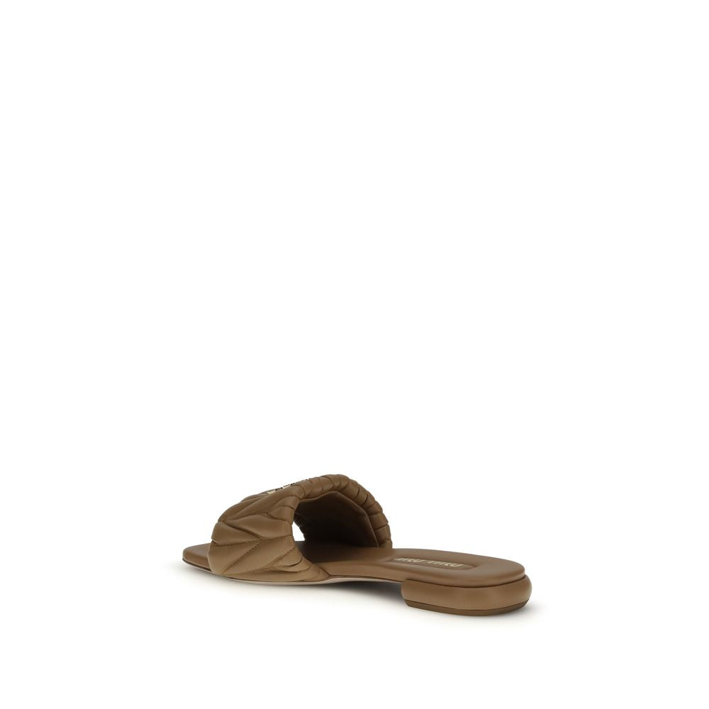 Beige Calf Leather Bos Taurus Flat Sandals