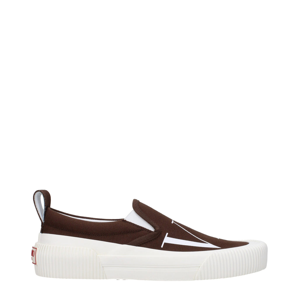 Brown Fabric Slip-On Loafers