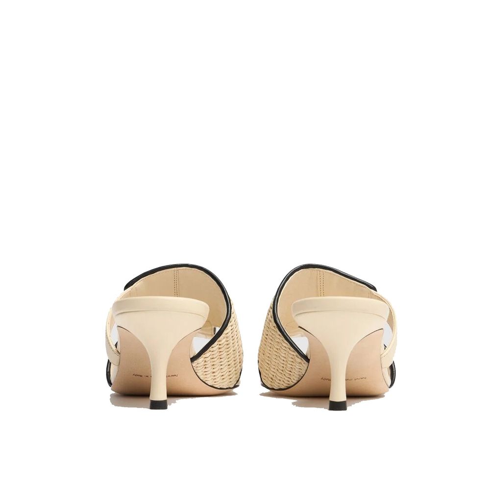 Beige Leather Stiletto Heel Sandals