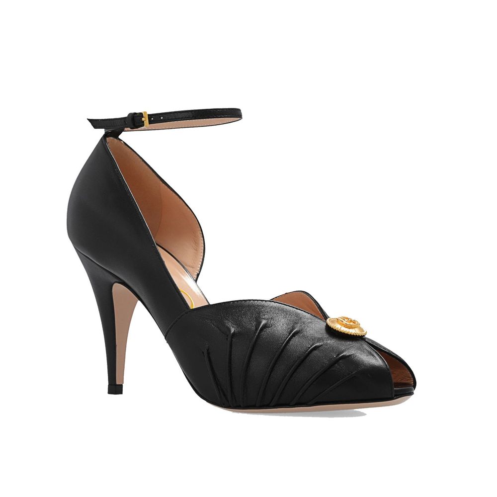 Black Leather High Heel Pumps