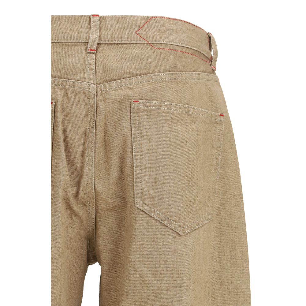Beige Cotton Straight-Leg Jeans