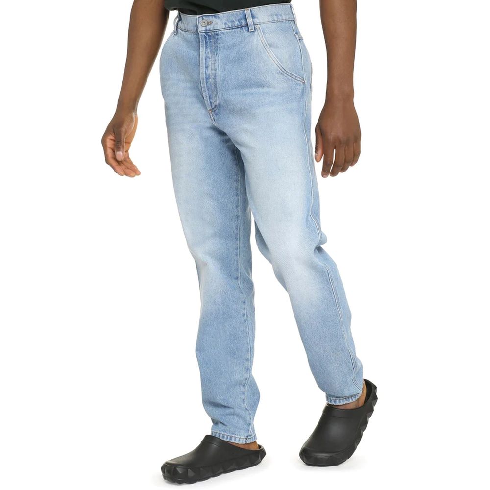 Blue Cotton Cropped Jeans