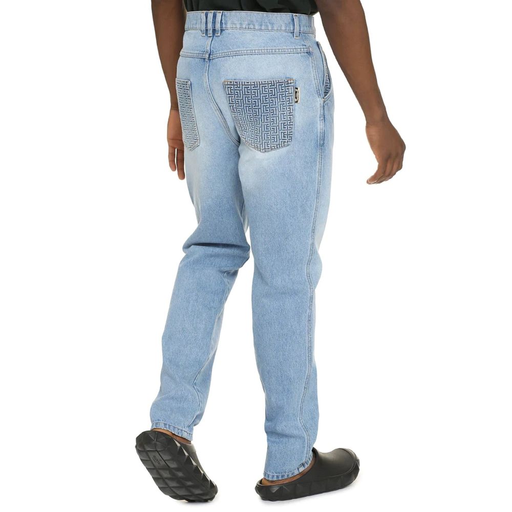 Blue Cotton Cropped Jeans