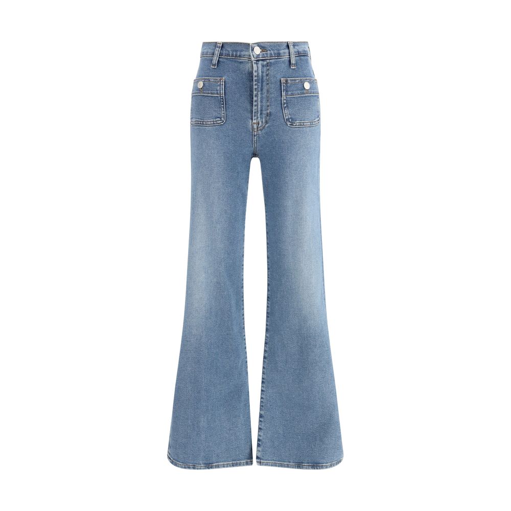 Blue Cotton Flared Jeans