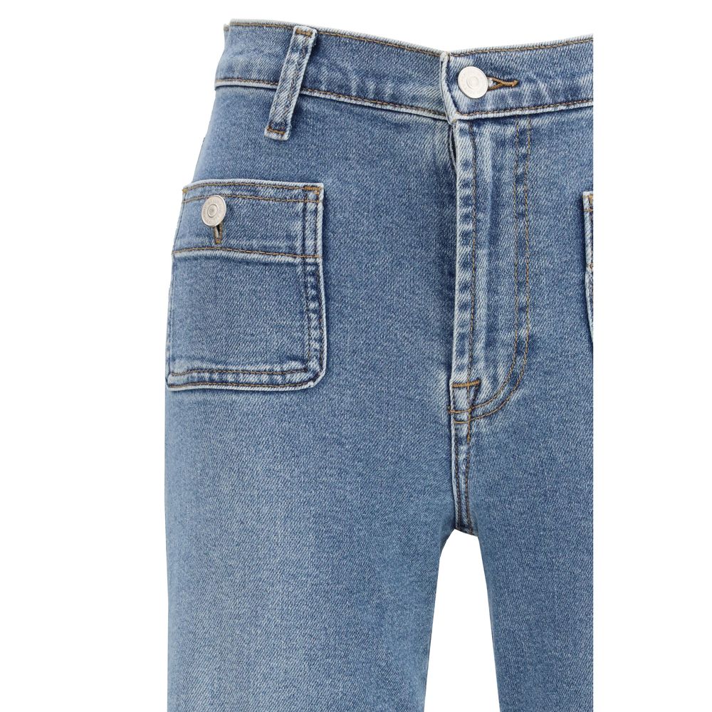 Blue Cotton Flared Jeans
