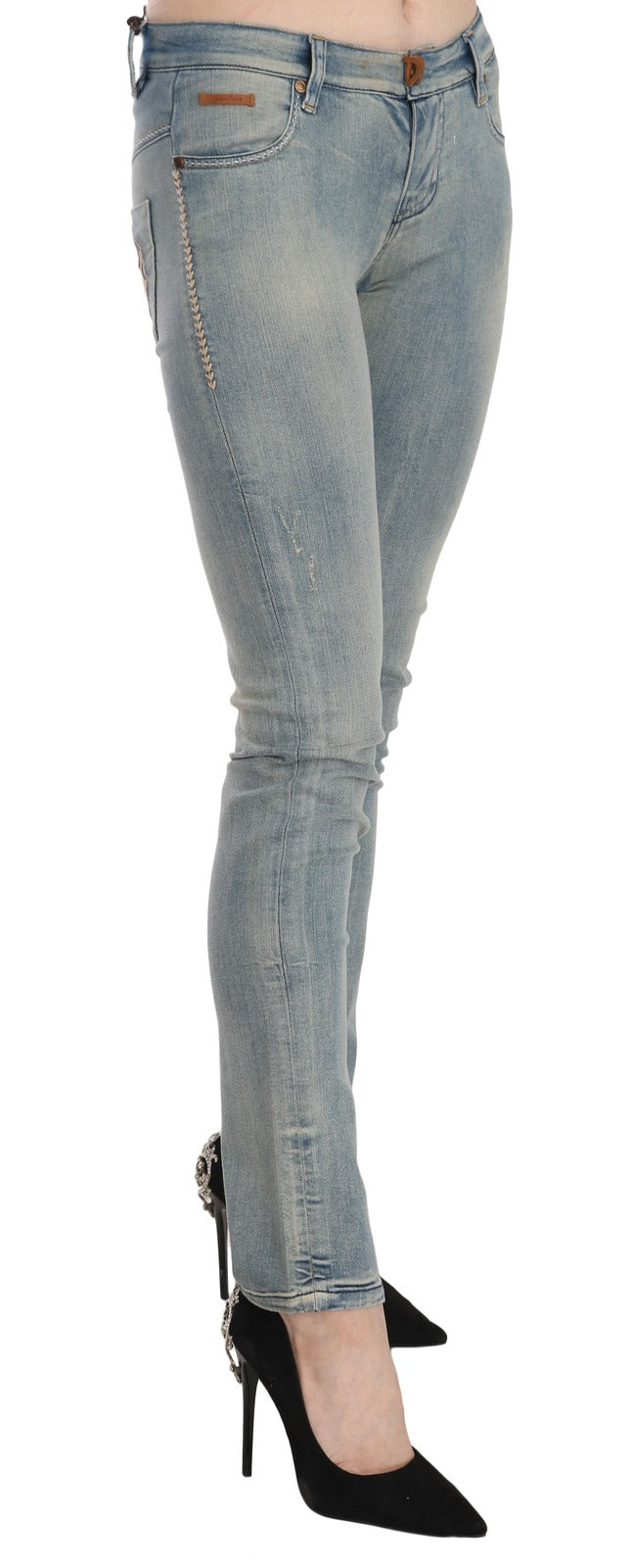 Light Blue Washed Mid Waist Skinny Denim Jeans