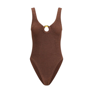 Brown Polyamide One-Piece Swimsuit