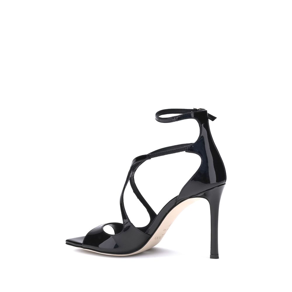 Black Calf Leather Bos Taurus Stiletto Heel Sandals