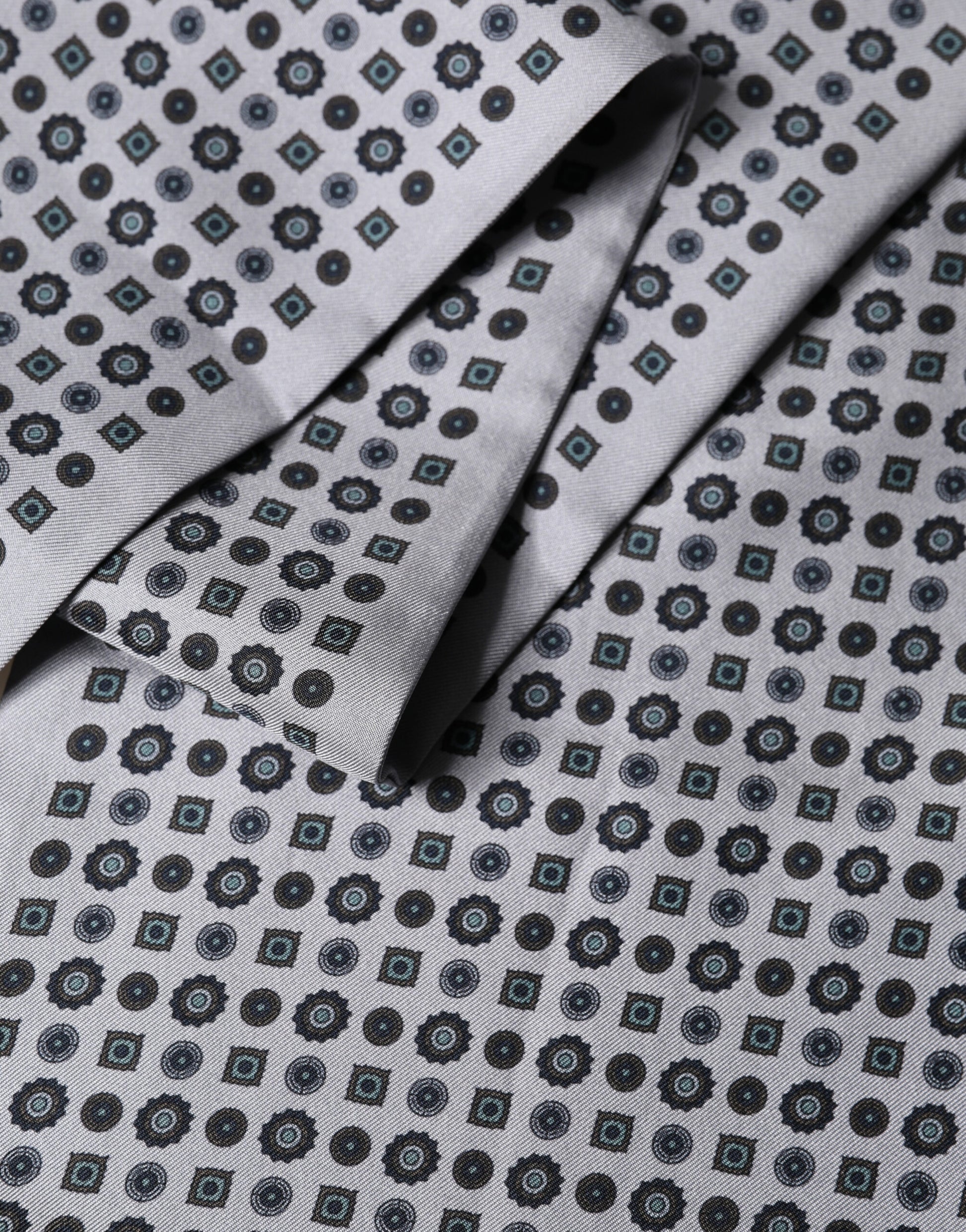 Grey Silk Geometric Print Pattern Fringe 140cm X 18cm Scarf