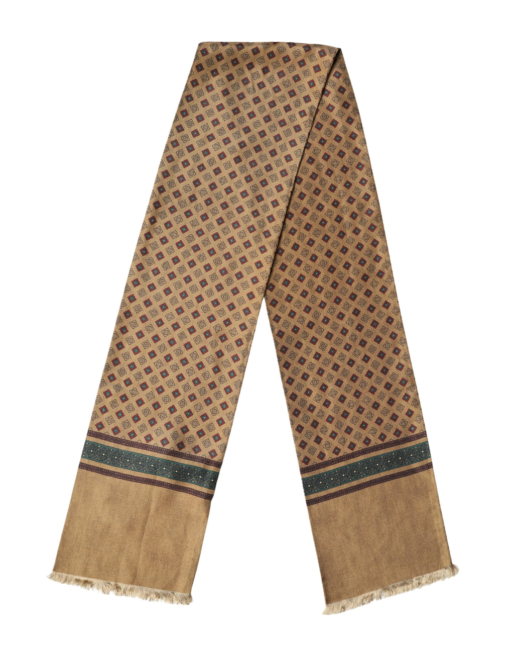 Brown Silk Geometric Pattern Fringe 132cm X 16cm Scarf