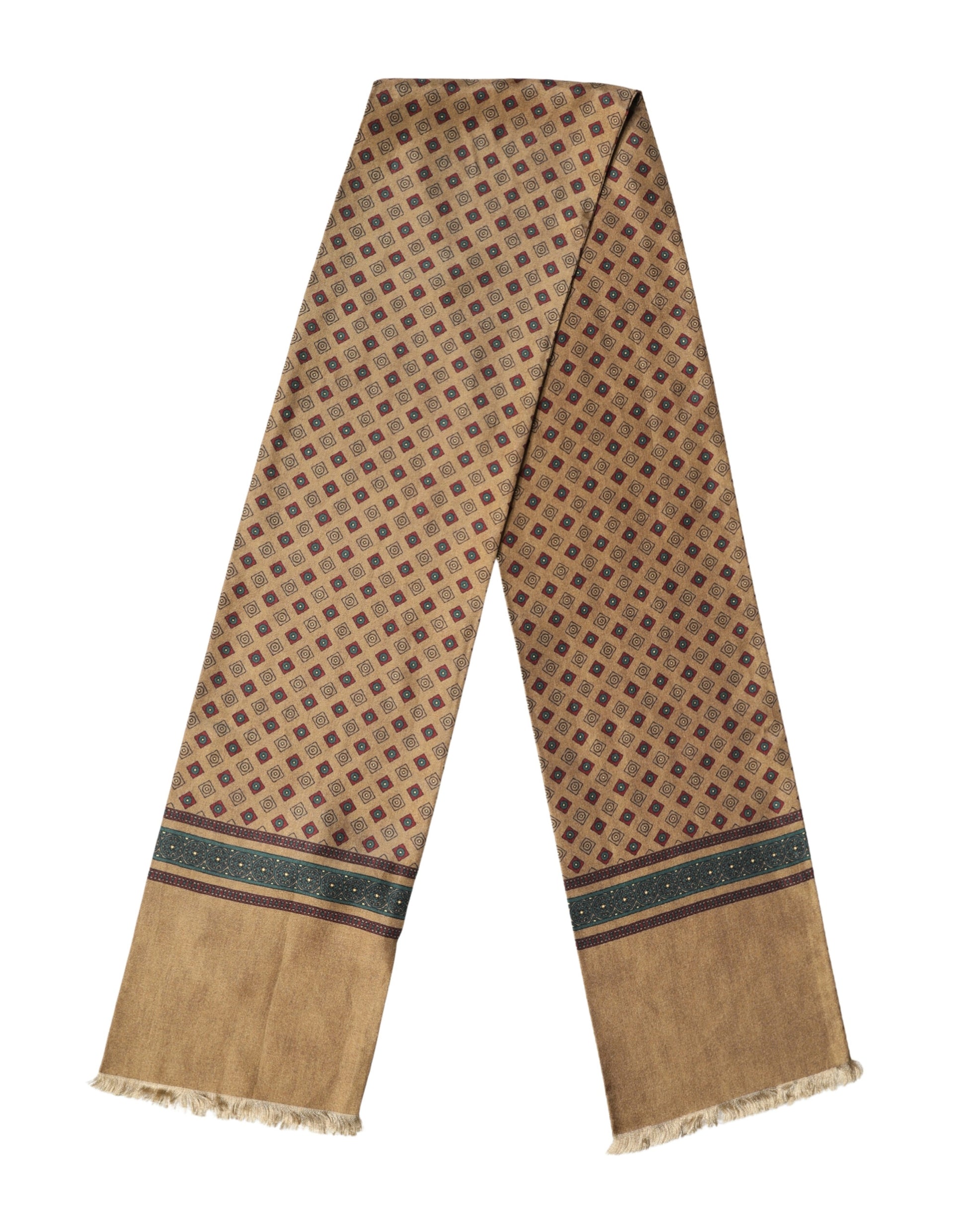Brown Silk Geometric Pattern Fringe 132cm X 16cm Scarf