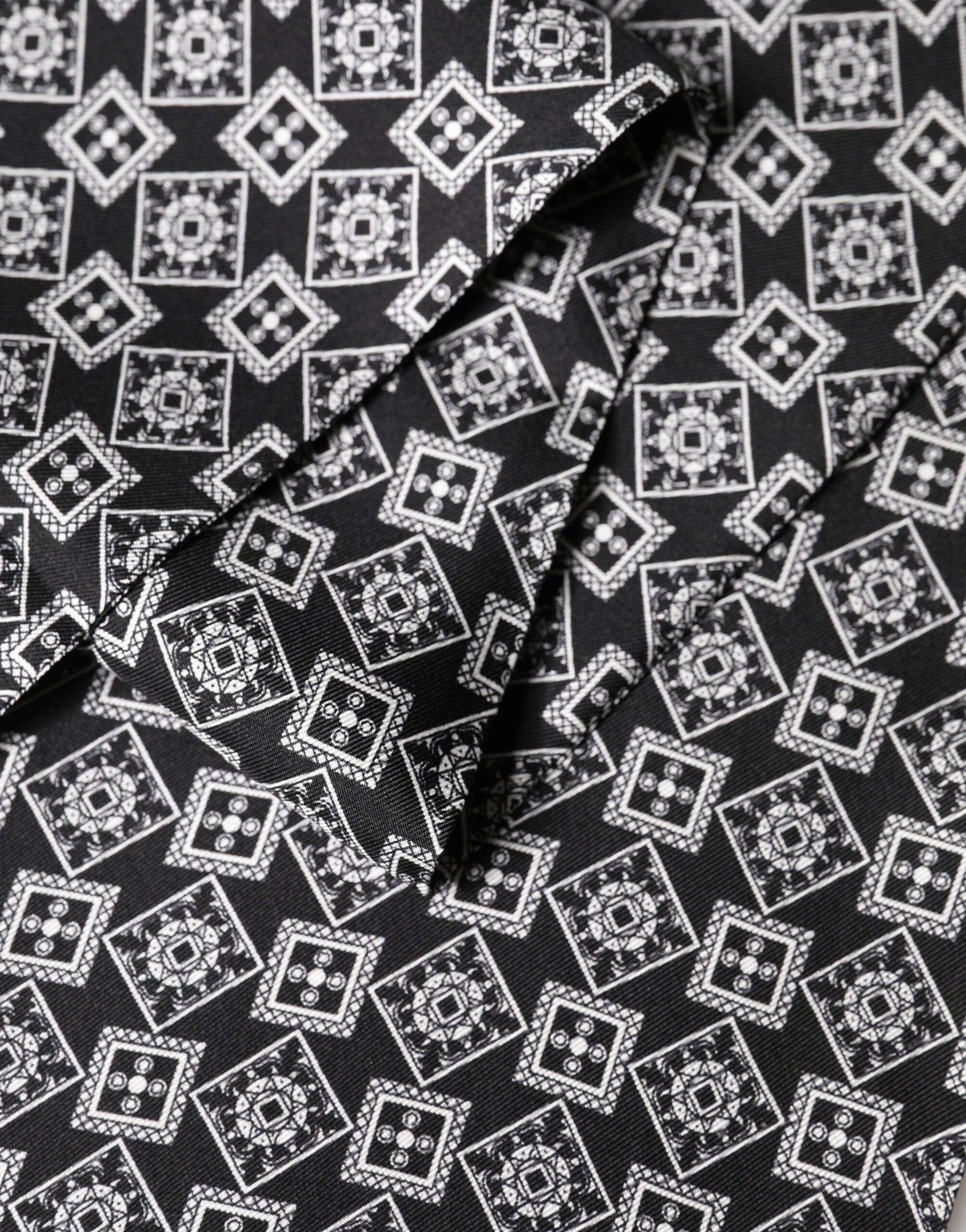Black White Silk Geometric Neck Wrap 142cm X 15cm Scarf