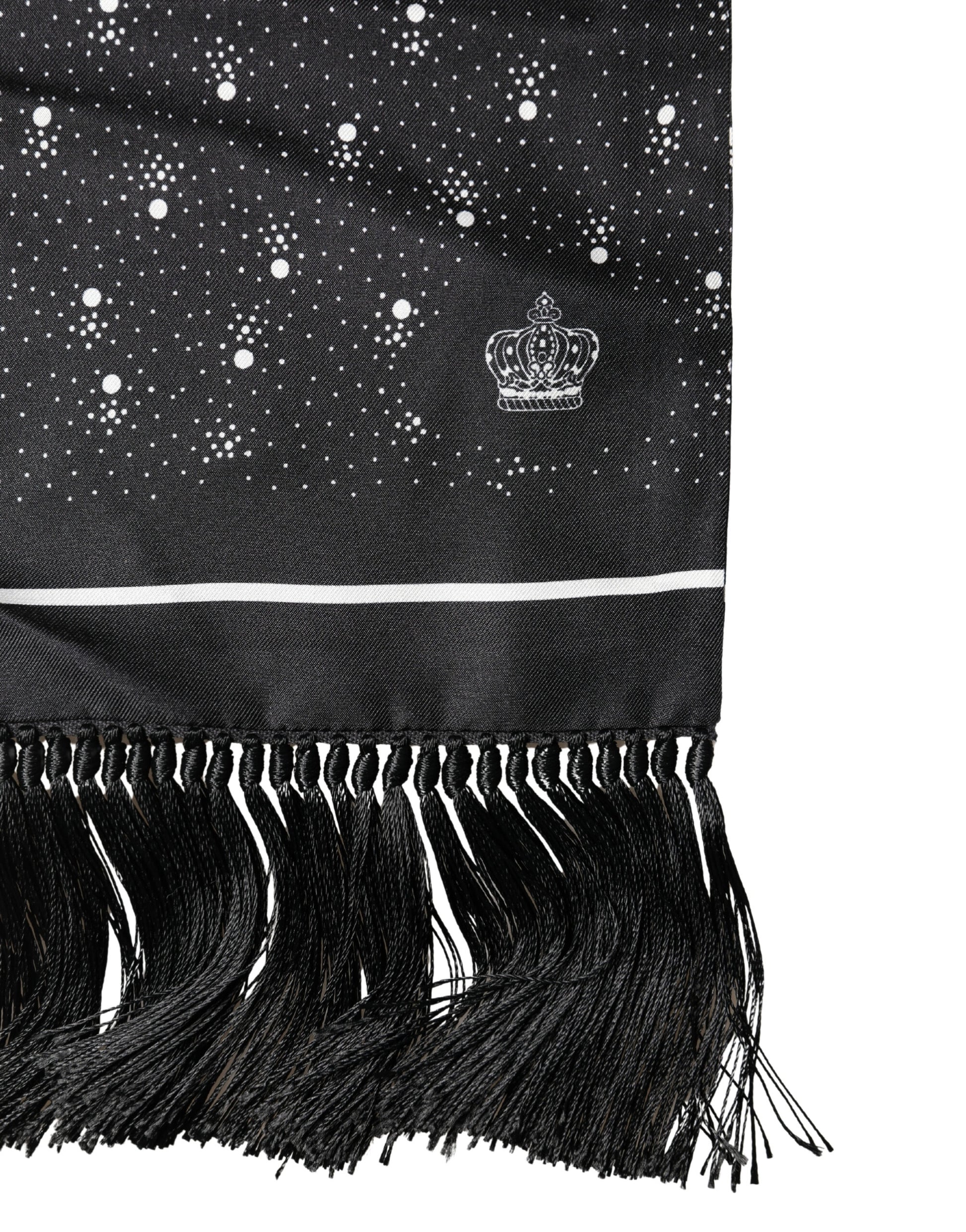 Black White Silk Dotted Print Foulard 140cm X 15cm Scarf