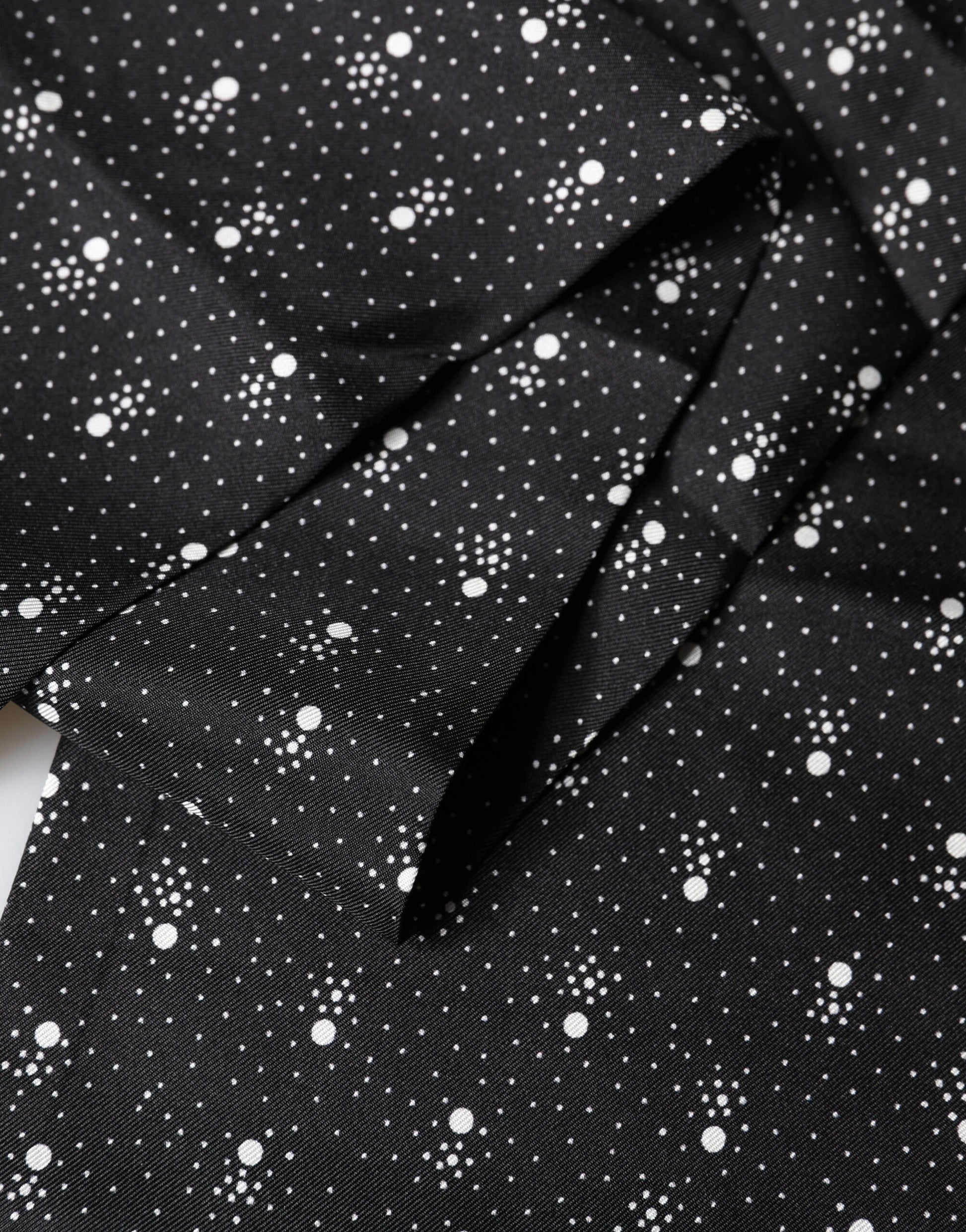 Black White Silk Dotted Print Foulard 140cm X 15cm Scarf