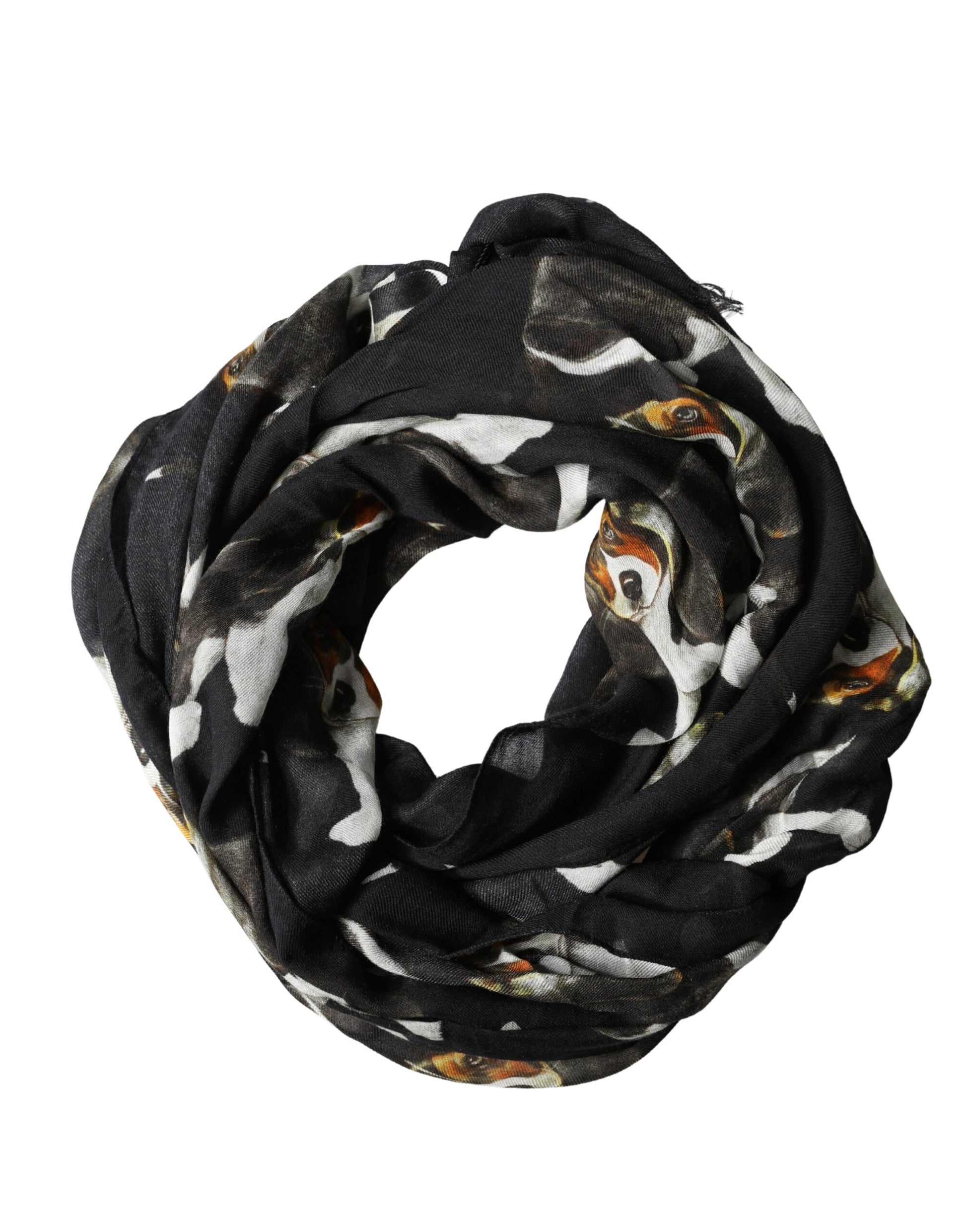 Black Dog Print Modal Wool Wrap Foulard 178cm X 63cm Scarf