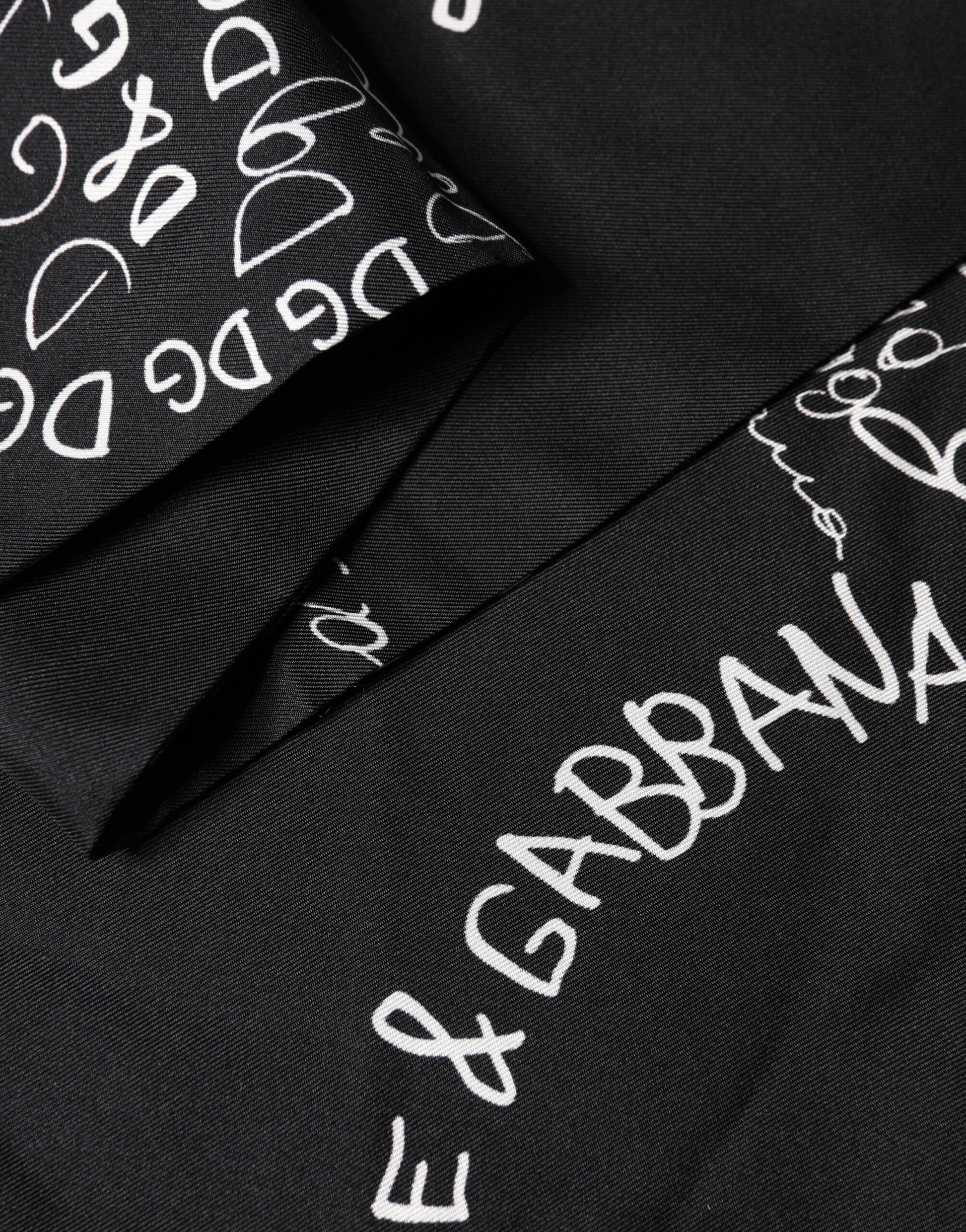 Black Logo Script Print Sik Foulard 137.5cm X 15cm Scarf