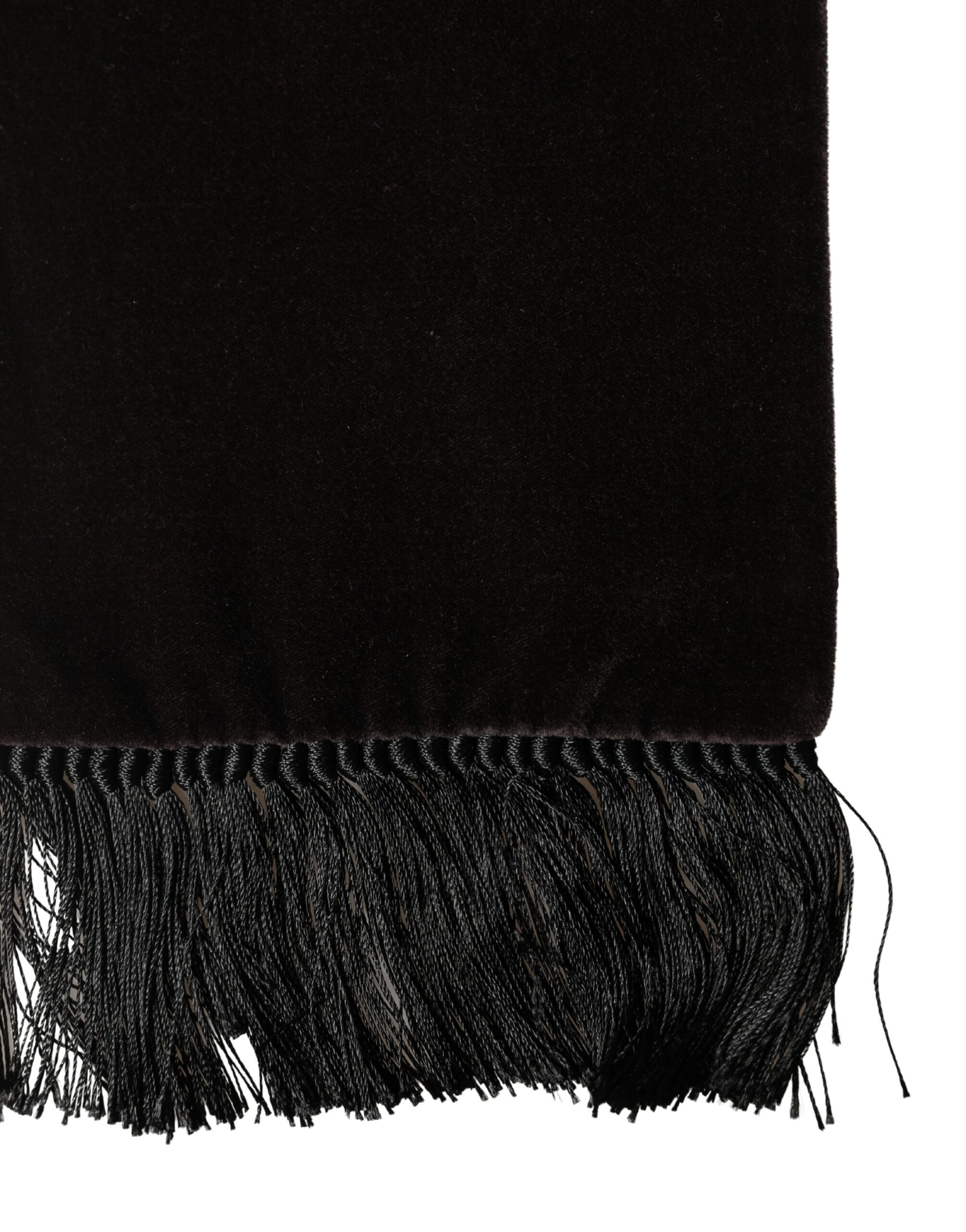 Black Silk Fringe Neck Wrap Foulard 139.5cm x 15.5cm Scarf