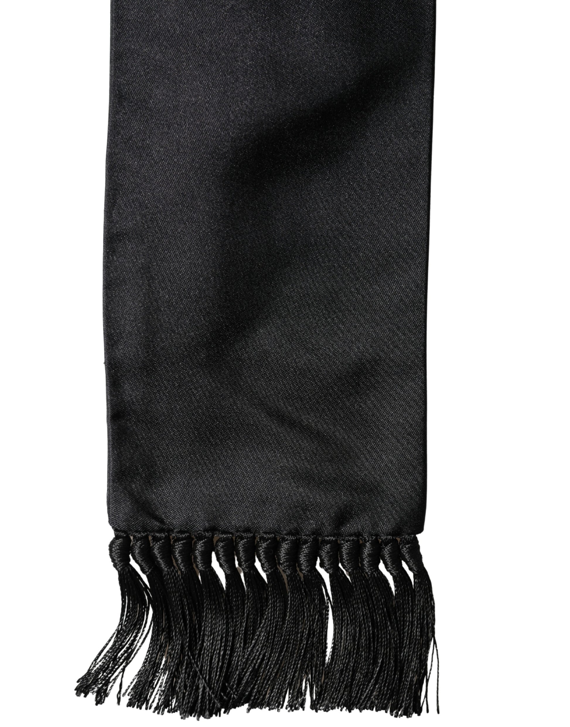 Black Silk Fringe Neck Wrap Foulard 160.5cm x 8cm  Scarf