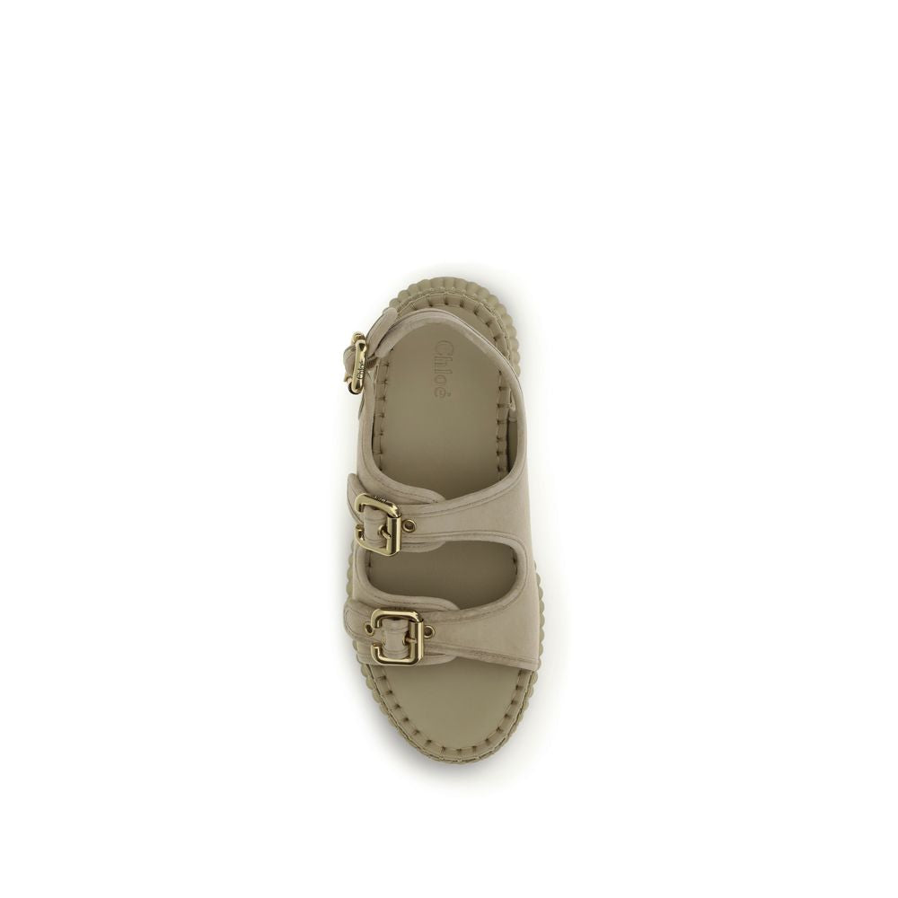 Beige Calf Leather Bos Taurus Platform Sandals