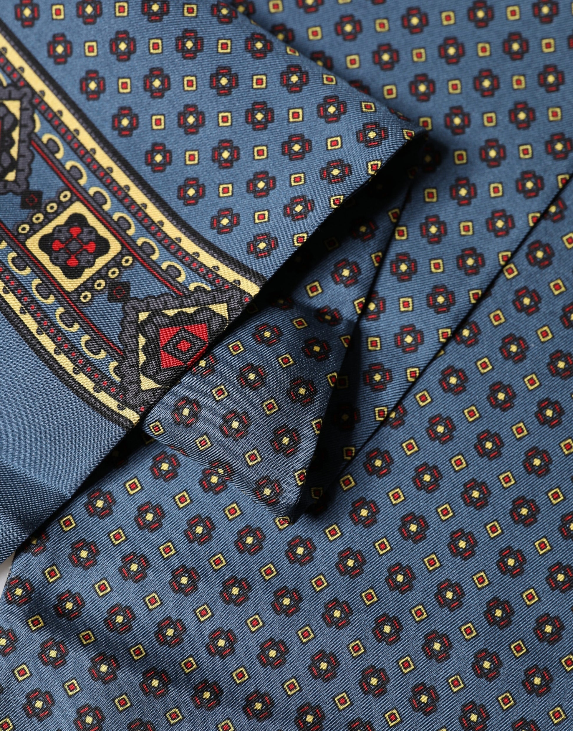 Blue Silk Geometric Fringe Foulard 134cm x 15.5cm Scarf