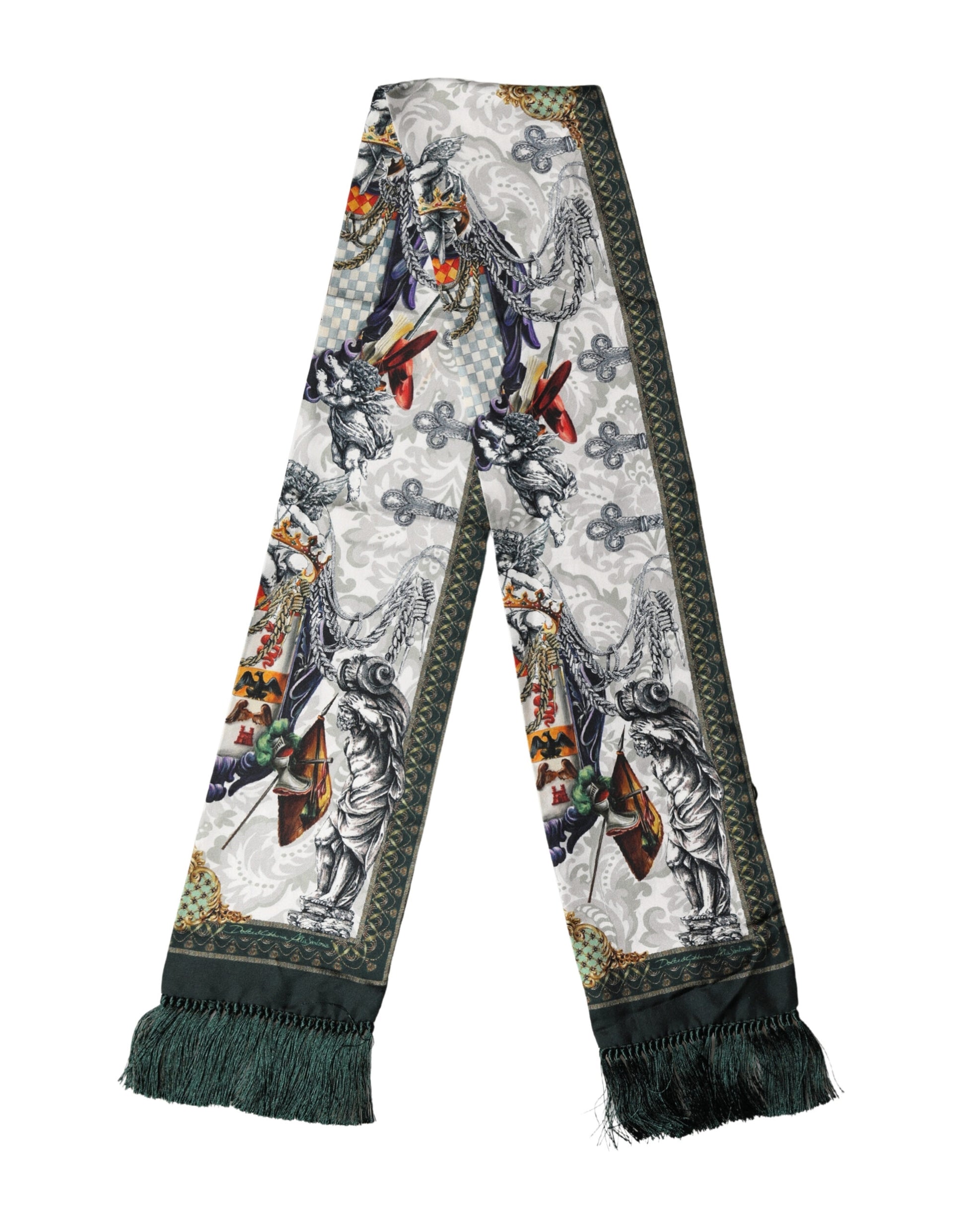Multicolor Baroque Angel Print Foulard 135cm x 14.5cm Scarf