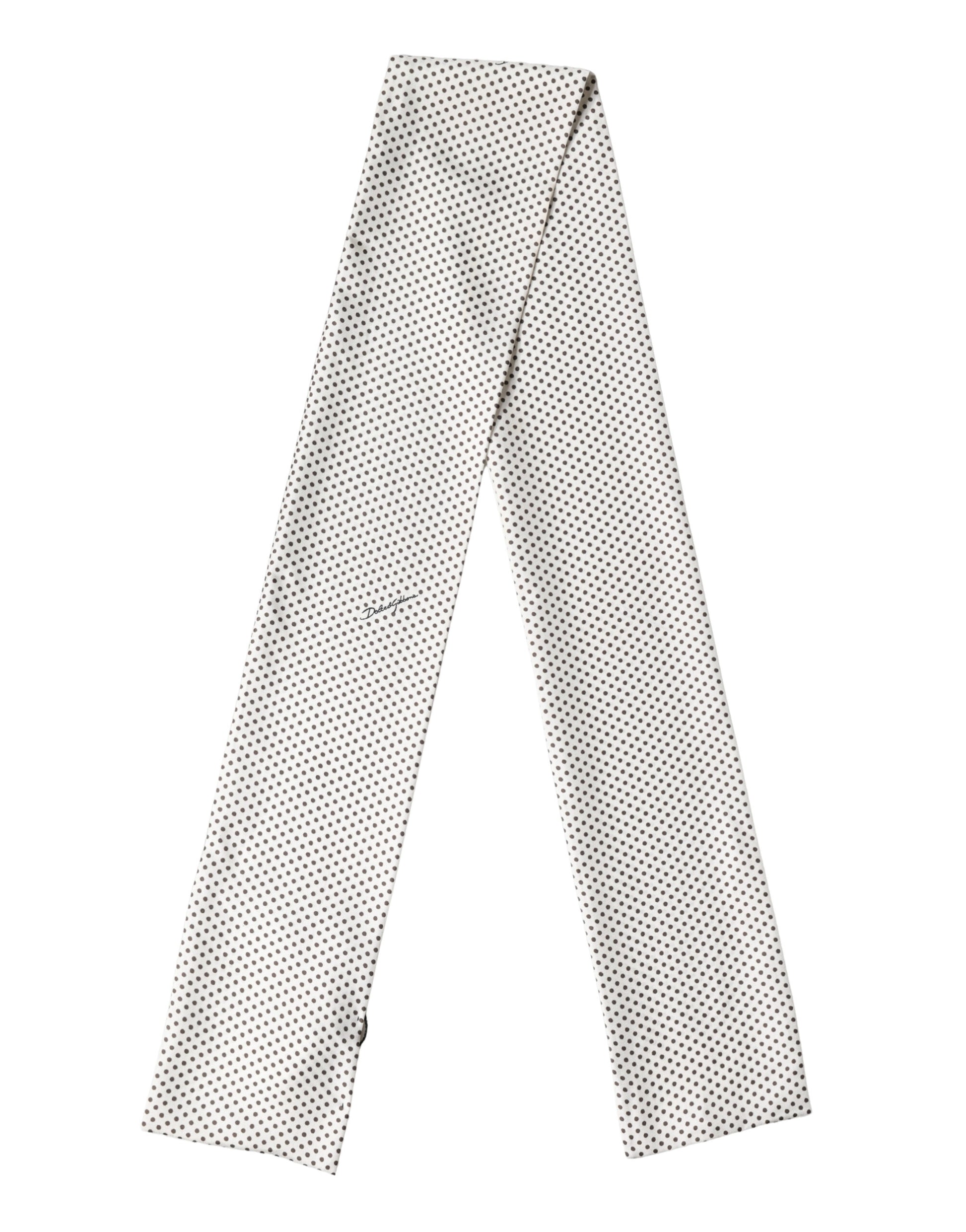 White Brown Polka Dot Silk Bandeau Neck Wrap 151cm x 13cm  Scarf
