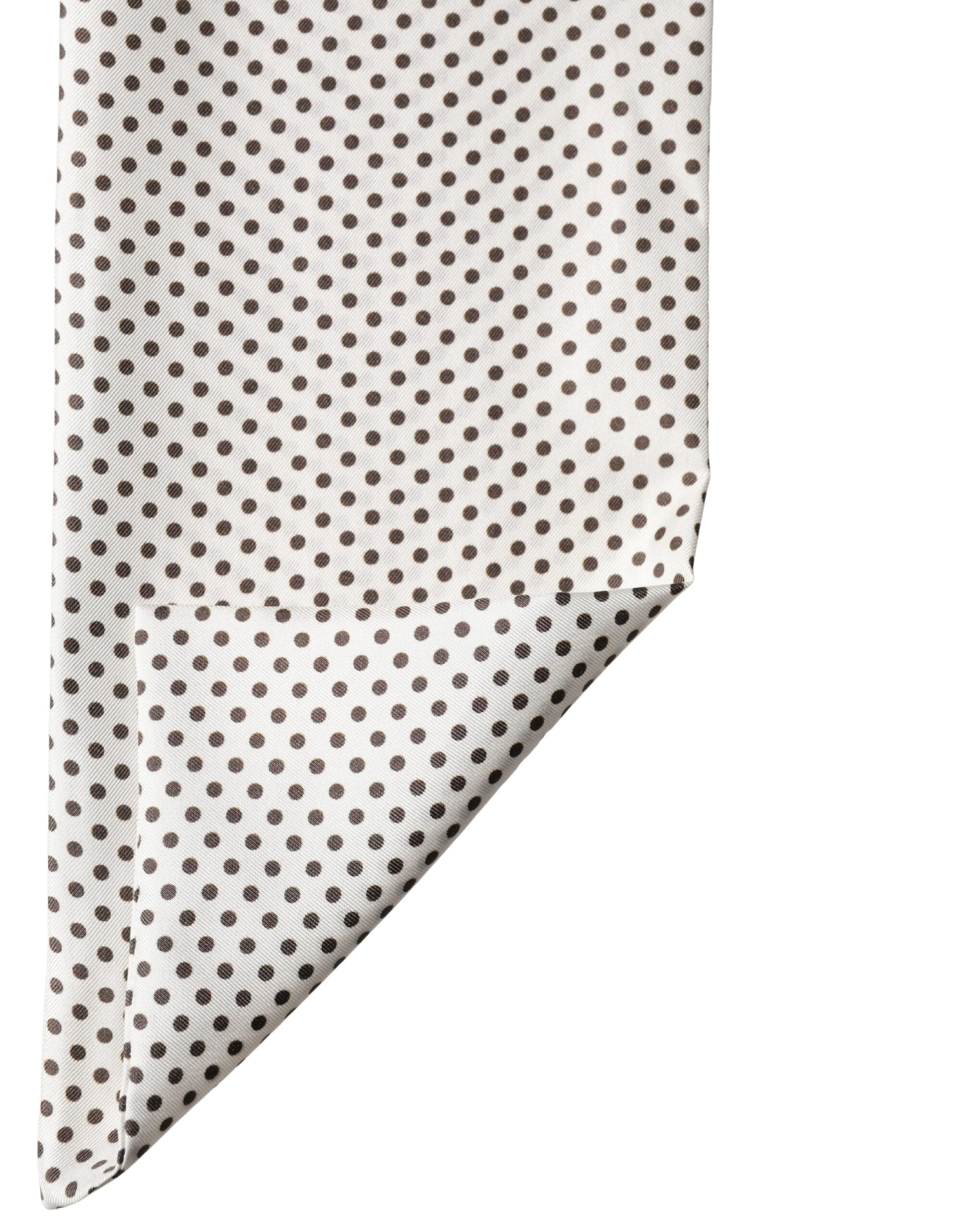 White Brown Polka Dot Silk Bandeau Neck Wrap 151cm x 13cm  Scarf