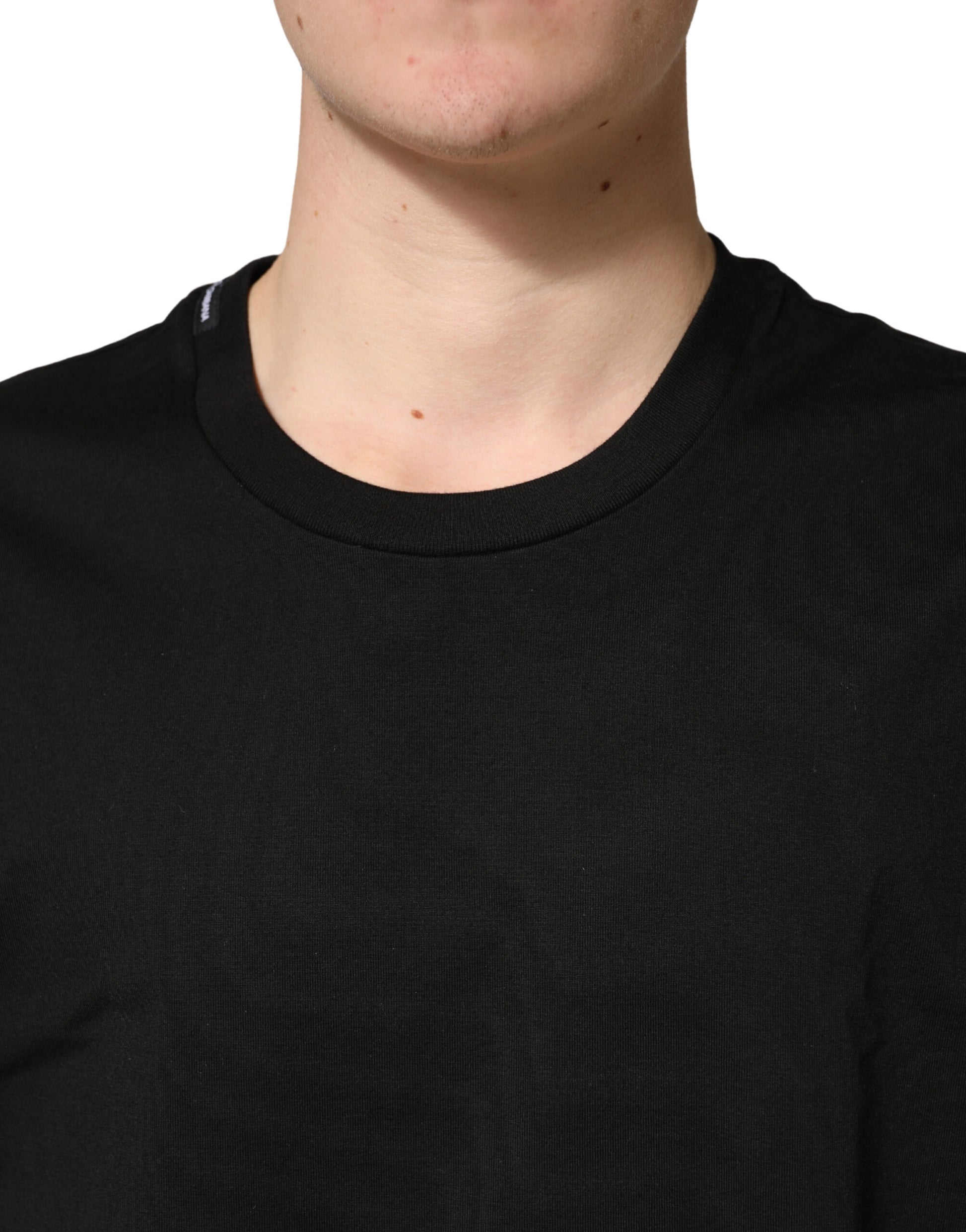 Black Cotton Crewneck Short Sleeve T-Shirt