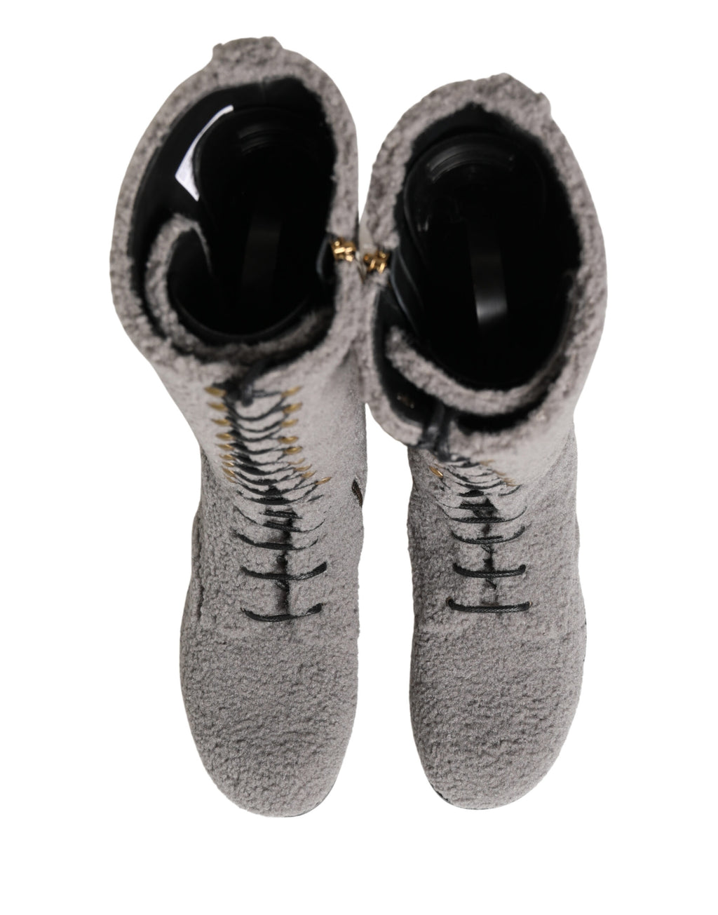 Gray Shearling Lace Up Knee High Boots Shoes