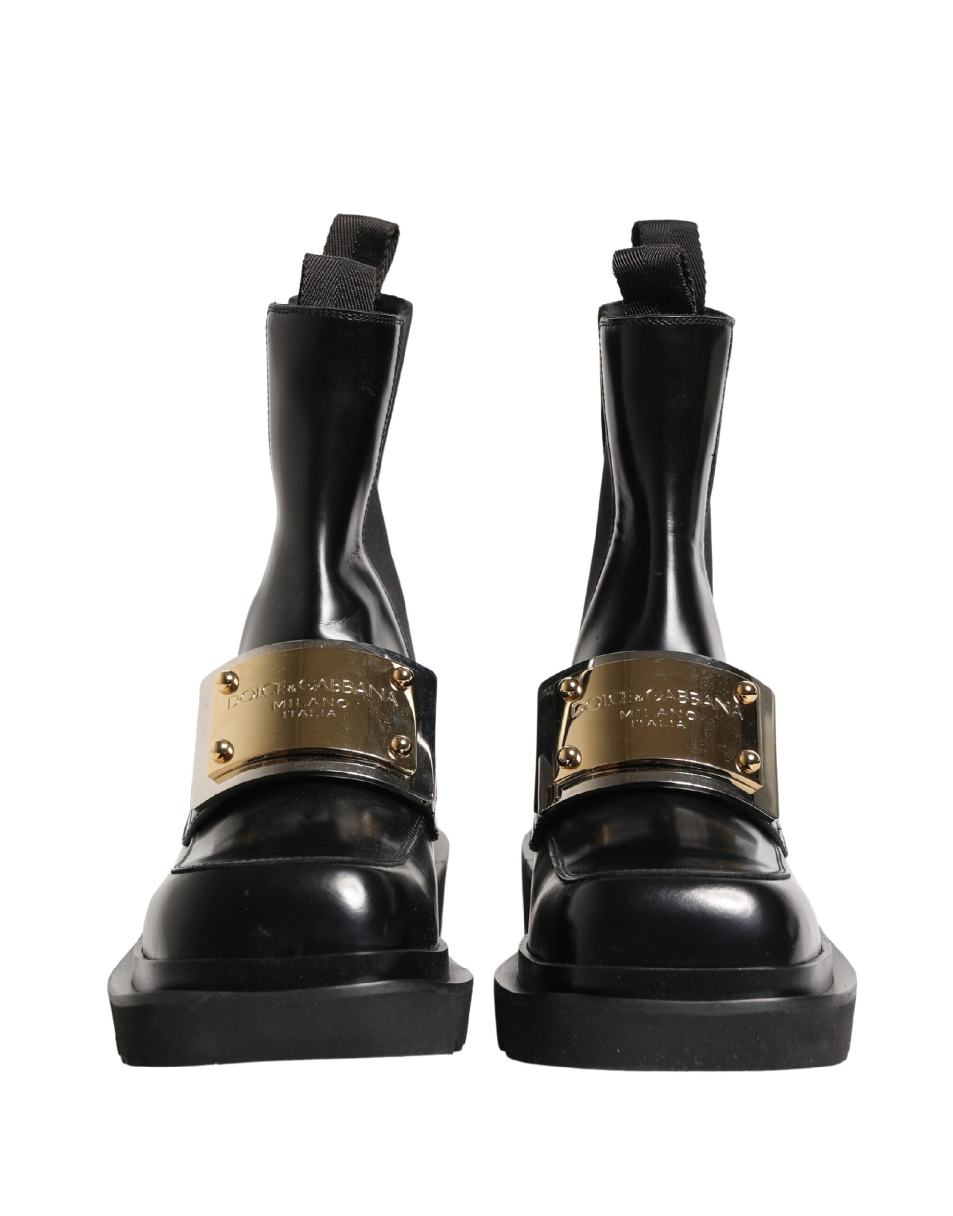 Black Leather Logo Plaque Ankle Boots Shoes
