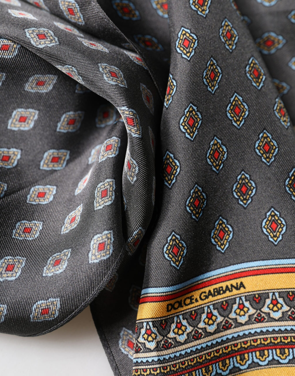 Gray Patterned Silk Neck Foulard 138cm x 22cm Men Scarf