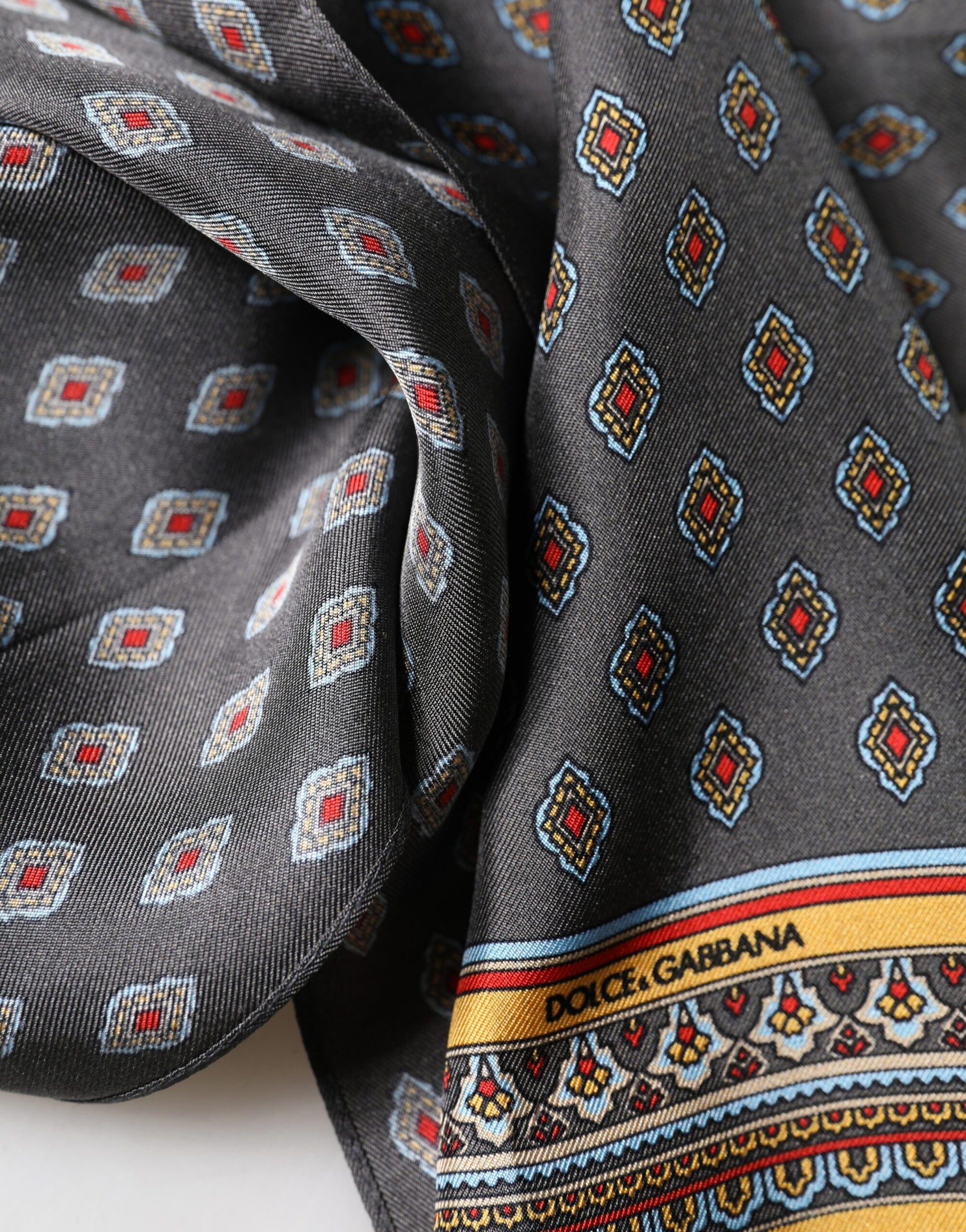 Gray Patterned Silk Neck Foulard 138cm x 22cm Men Scarf