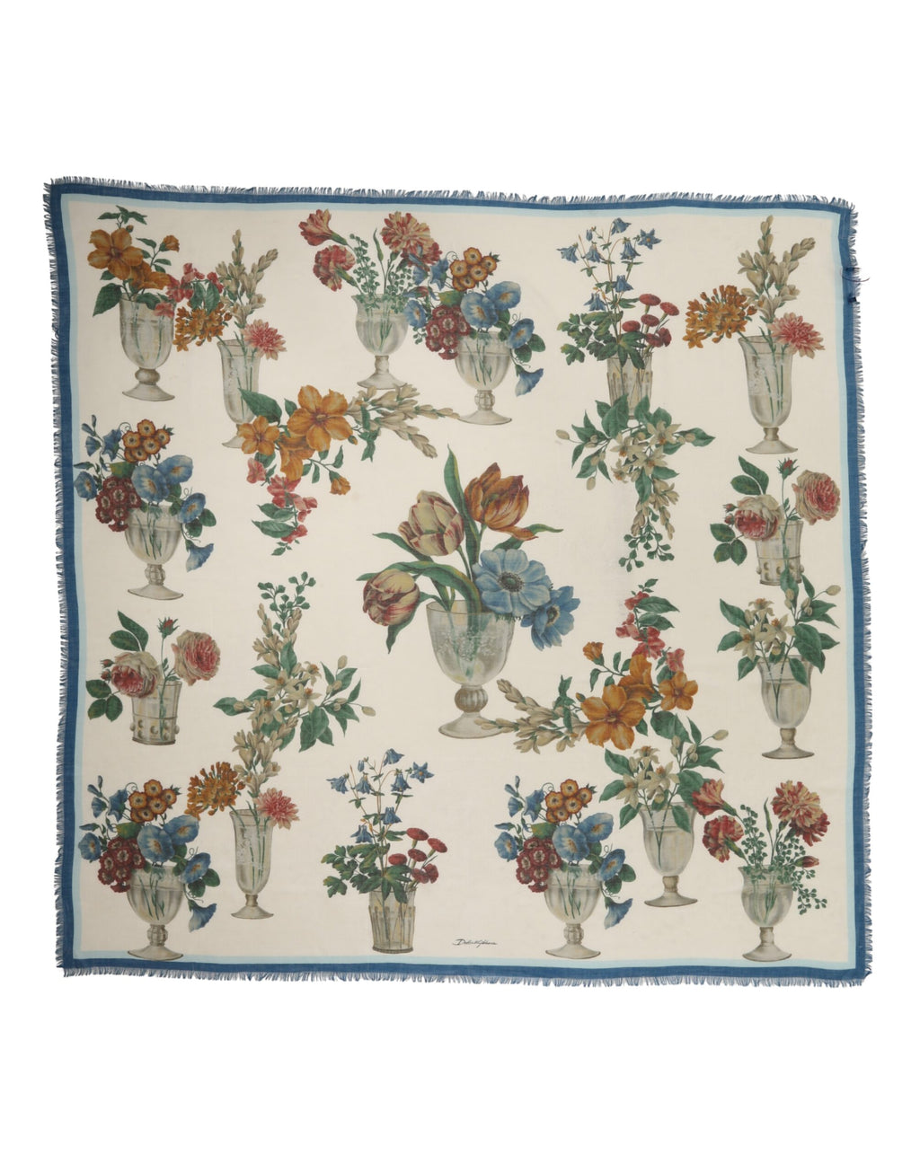 White Flower Vase Cashmere Stole Wrap 132cm x 128cm Scarf