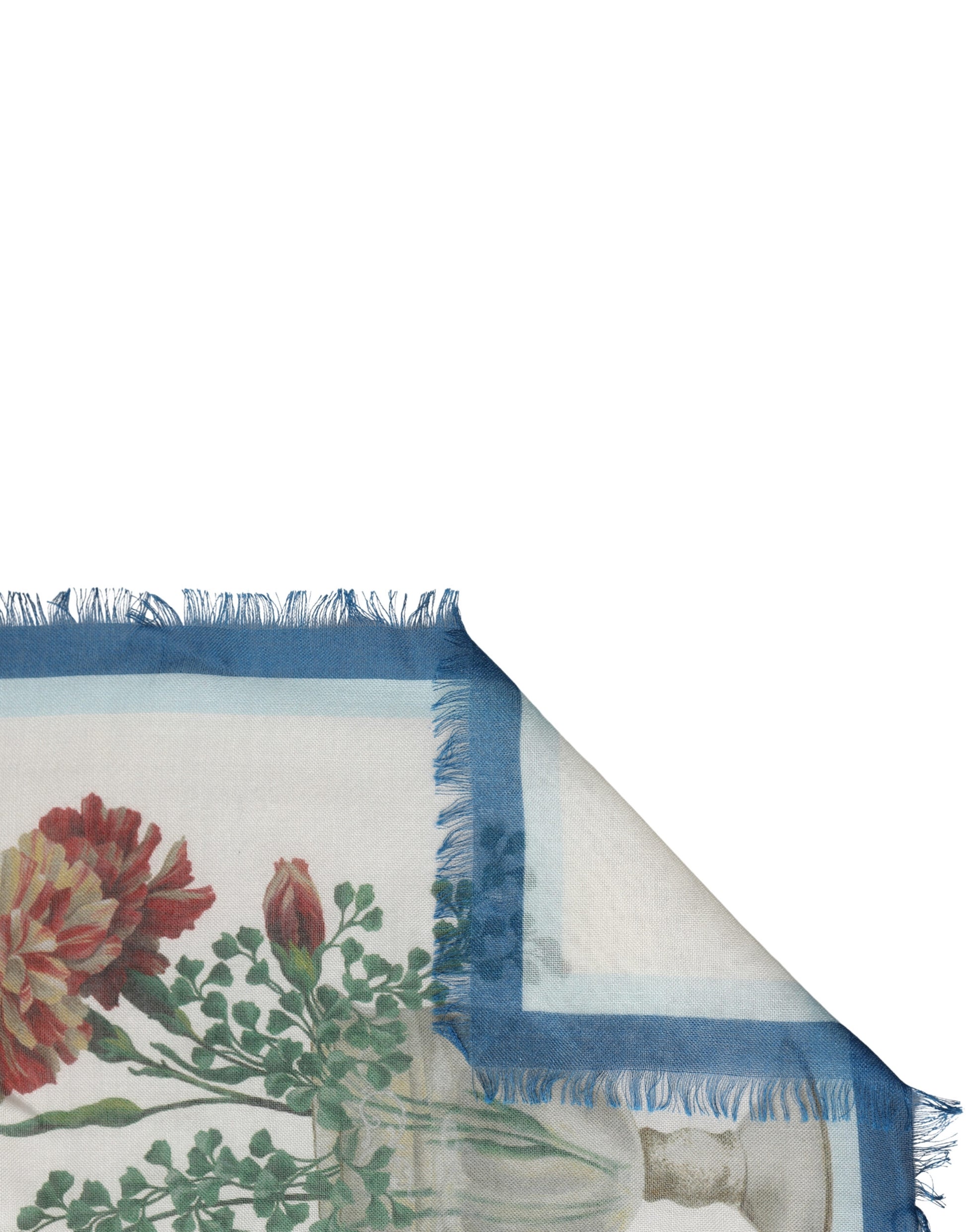 White Flower Vase Cashmere Stole Wrap 132cm x 128cm Scarf