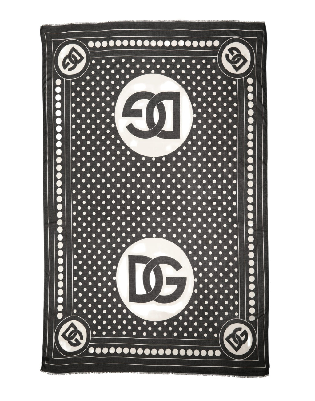 Black White Polka Dot Logo Stole Wrap 188cm x 116cm Scarf