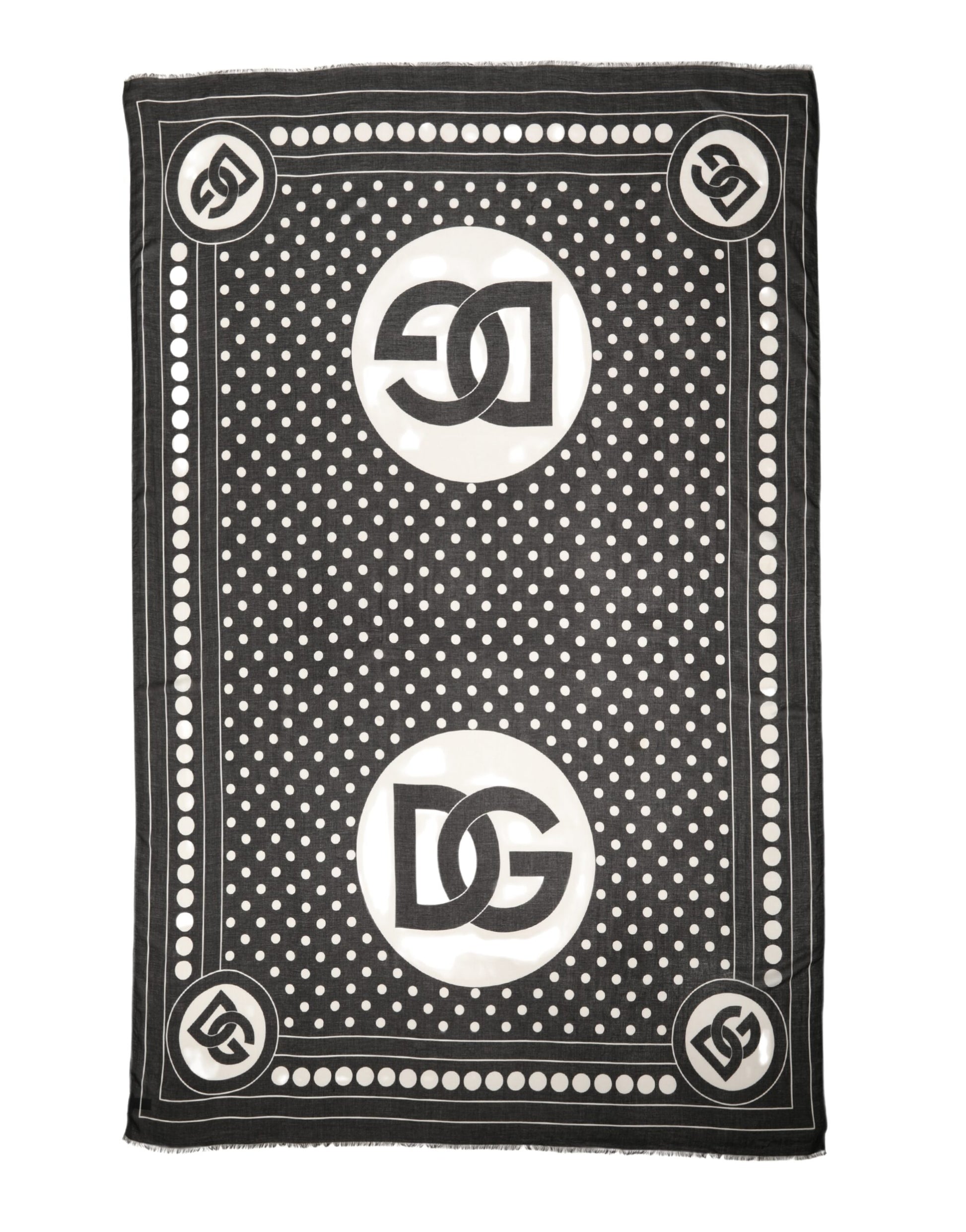 Black White Polka Dot Logo Stole Wrap 188cm x 116cm Scarf
