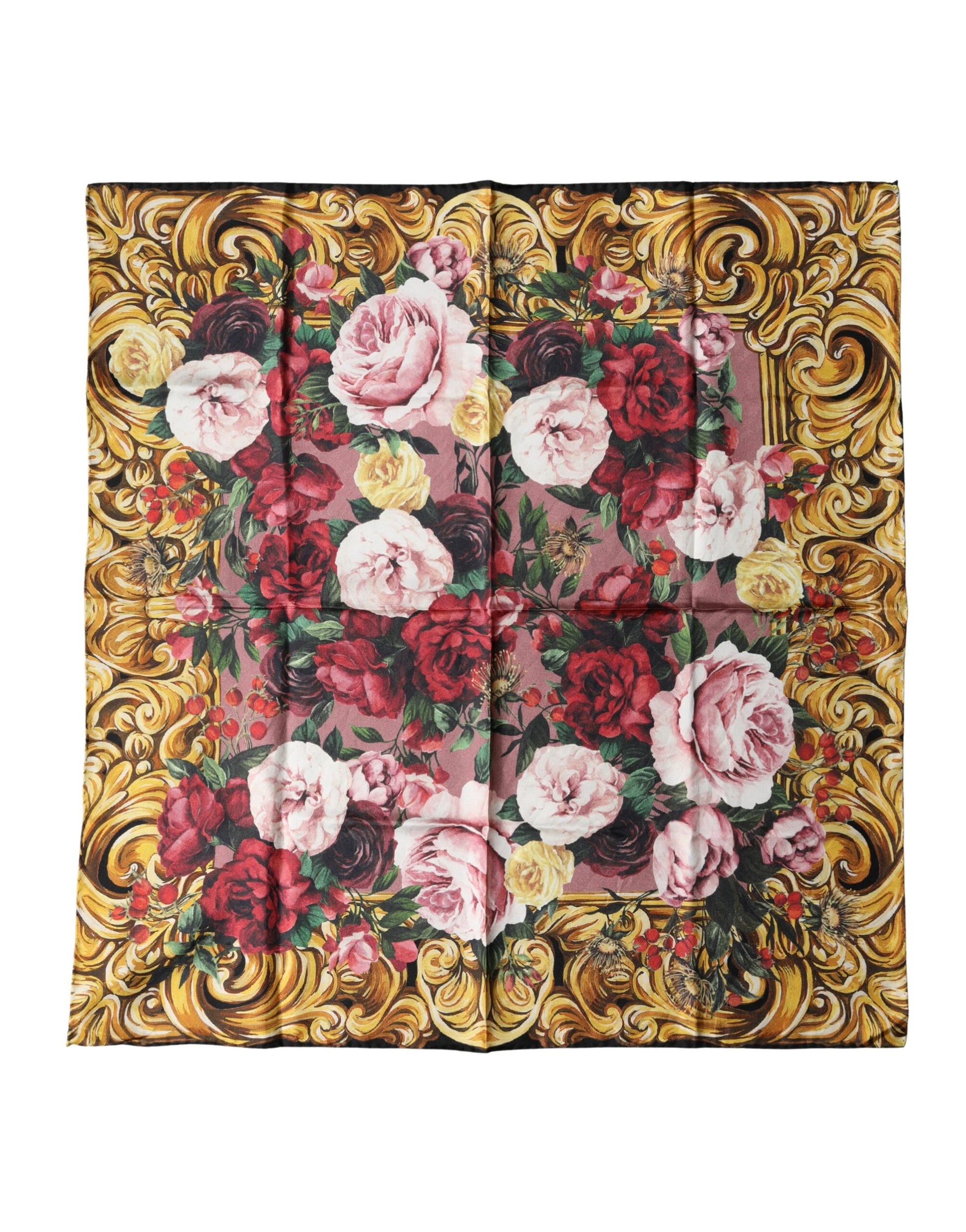 Multicolor Floral Silk Square Foulard 63cm x 61cm Scarf