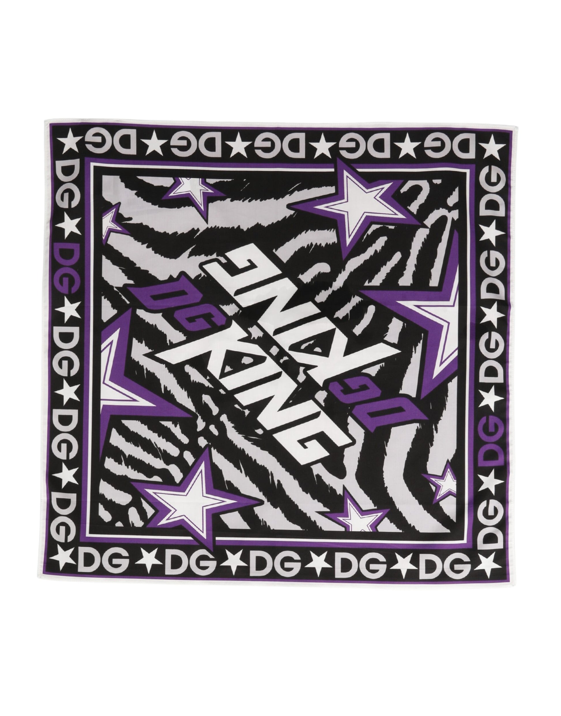 Black Purple DG King Cotton Foulard 51cm x 49.5cm Scarf