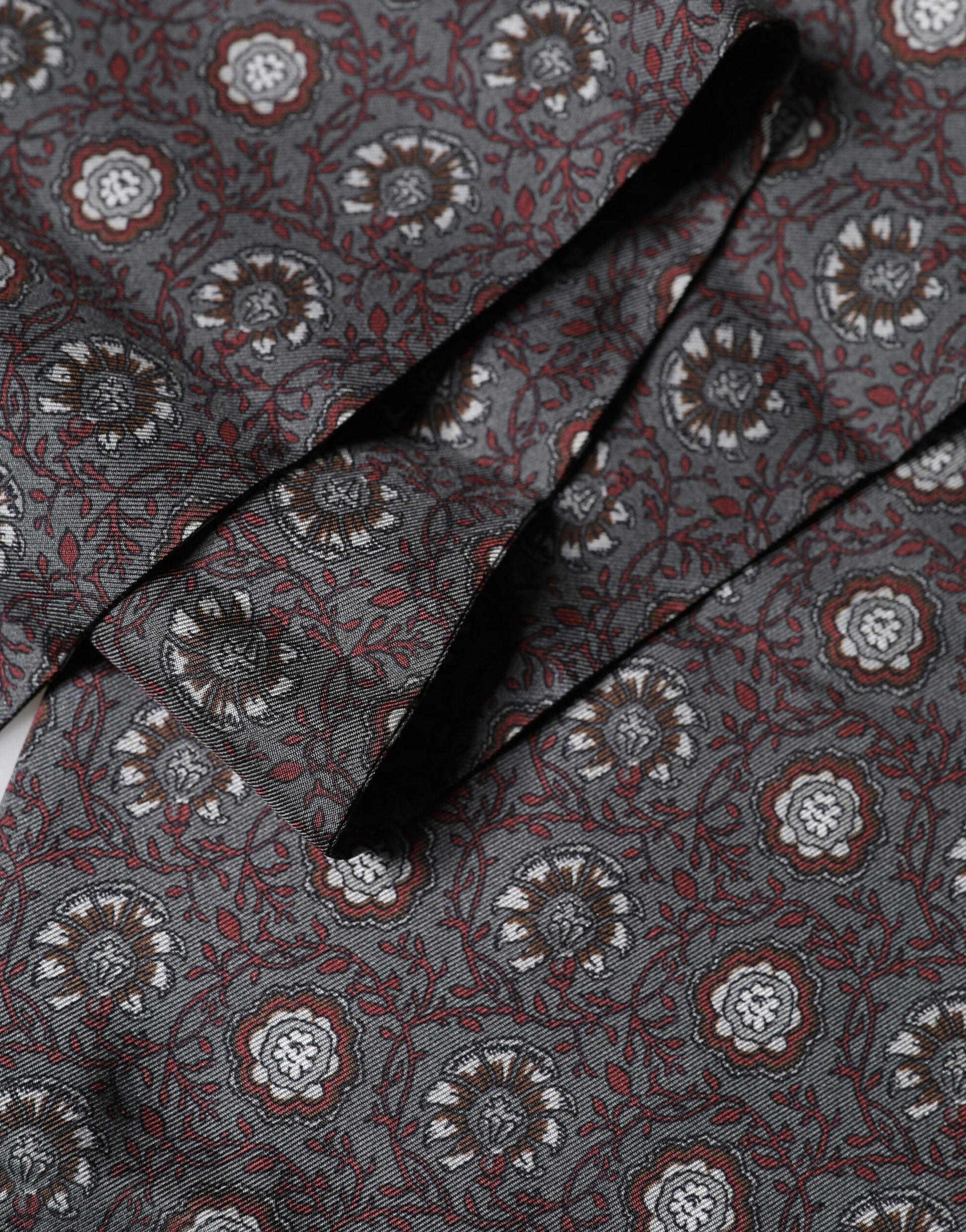 Grey Red Silk Medallion Print Neck Wrap Scarf