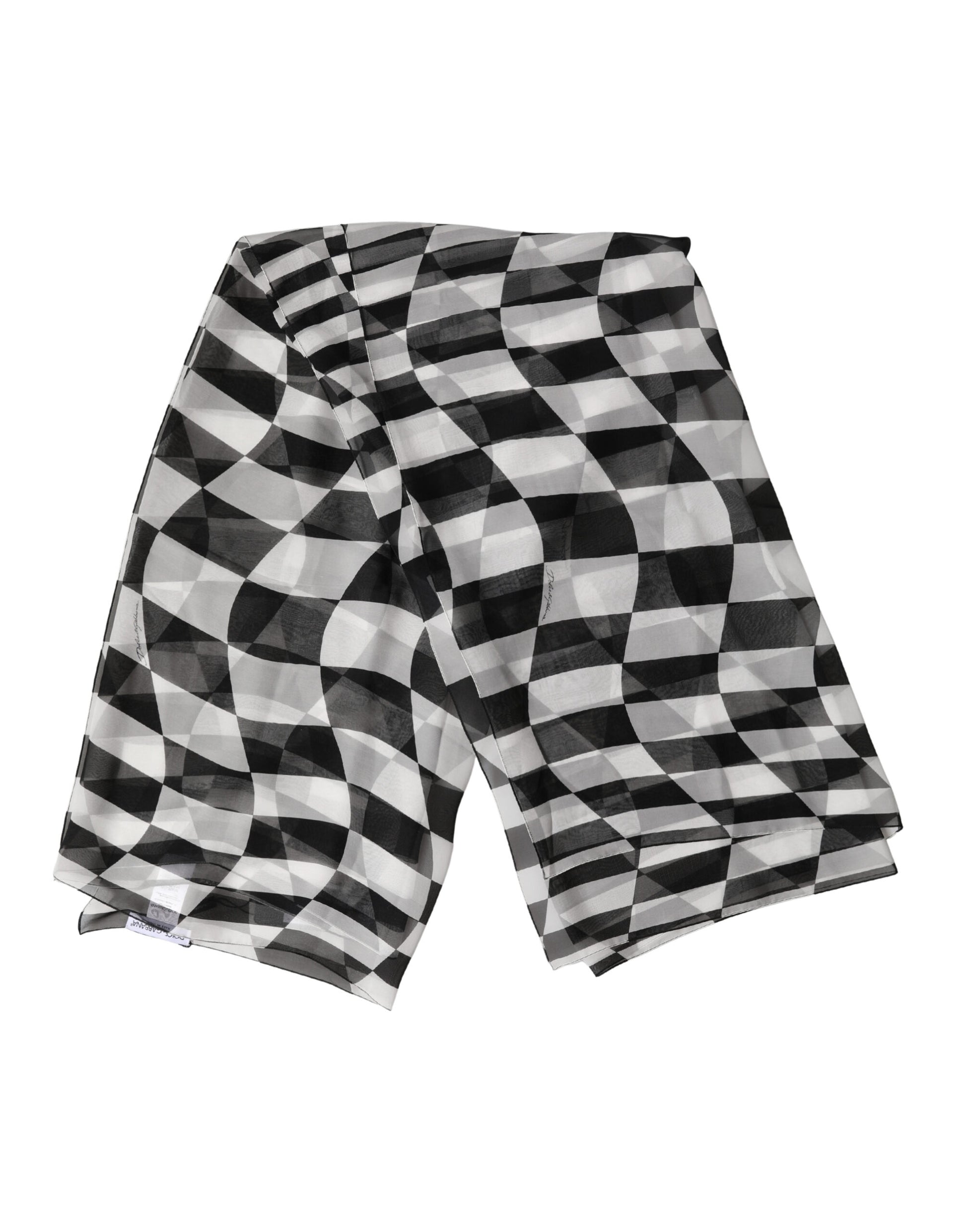 Black White Check Silk Wrap Foulard 133cm x 132cm Scarf