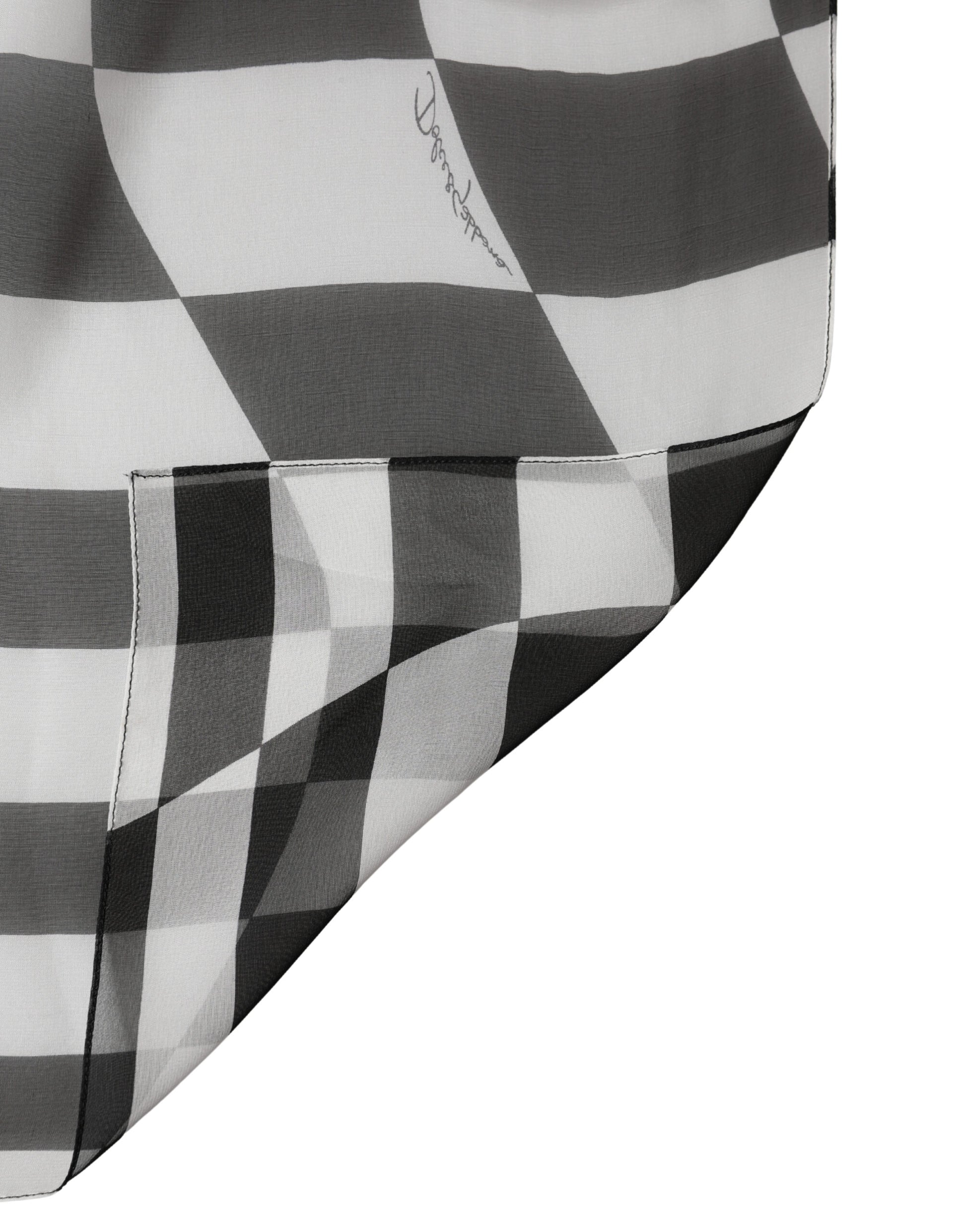 Black White Check Silk Wrap Foulard 133cm x 132cm Scarf