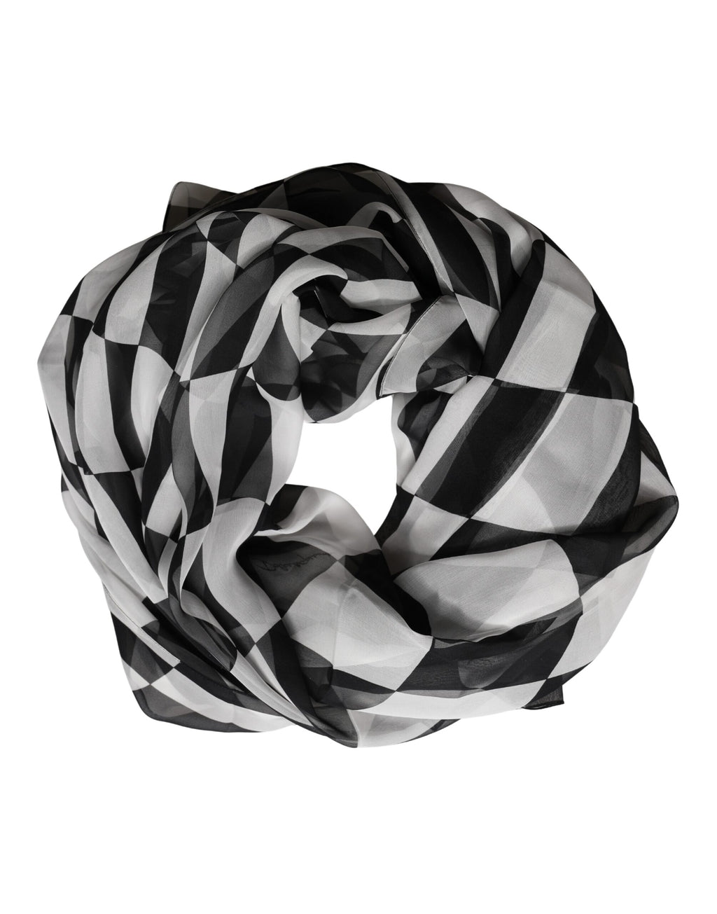 Black White Check Silk Wrap Foulard 133cm x 132cm Scarf