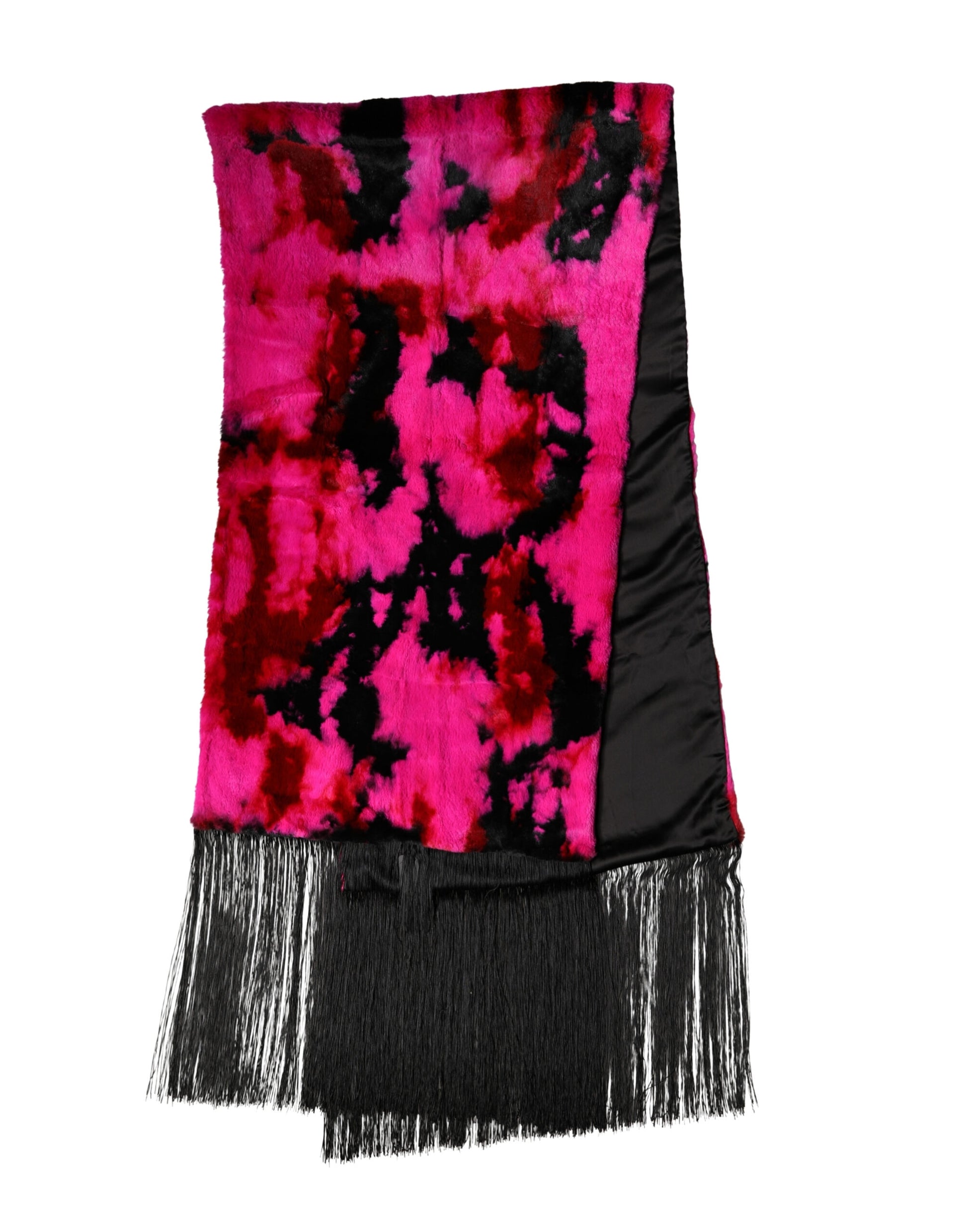 Pink Black Faux Fur Neck Wrap Fringes 200cm x 59cm Scarf